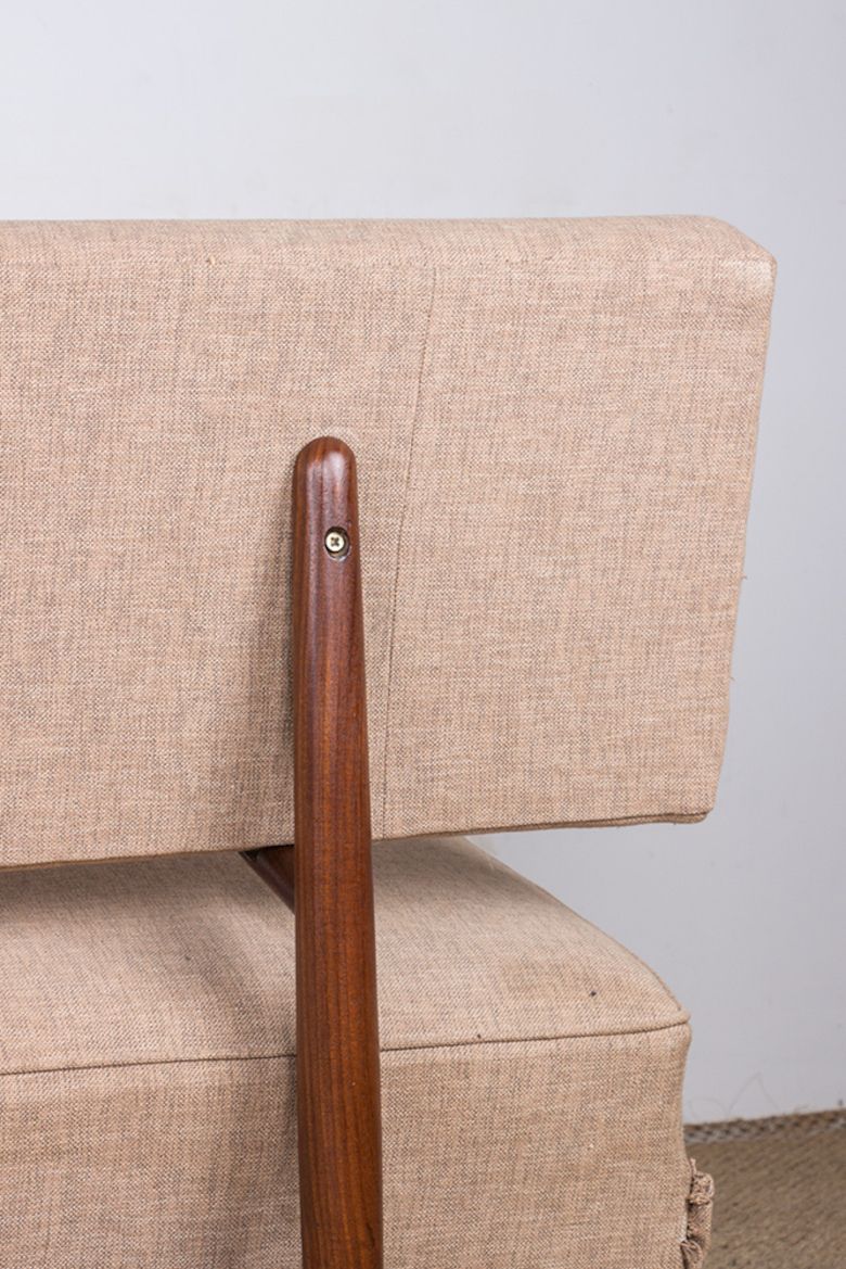 Mobilier Grand canapé, méridienne, scandinave en teck et tissu neuf, 1960. photo