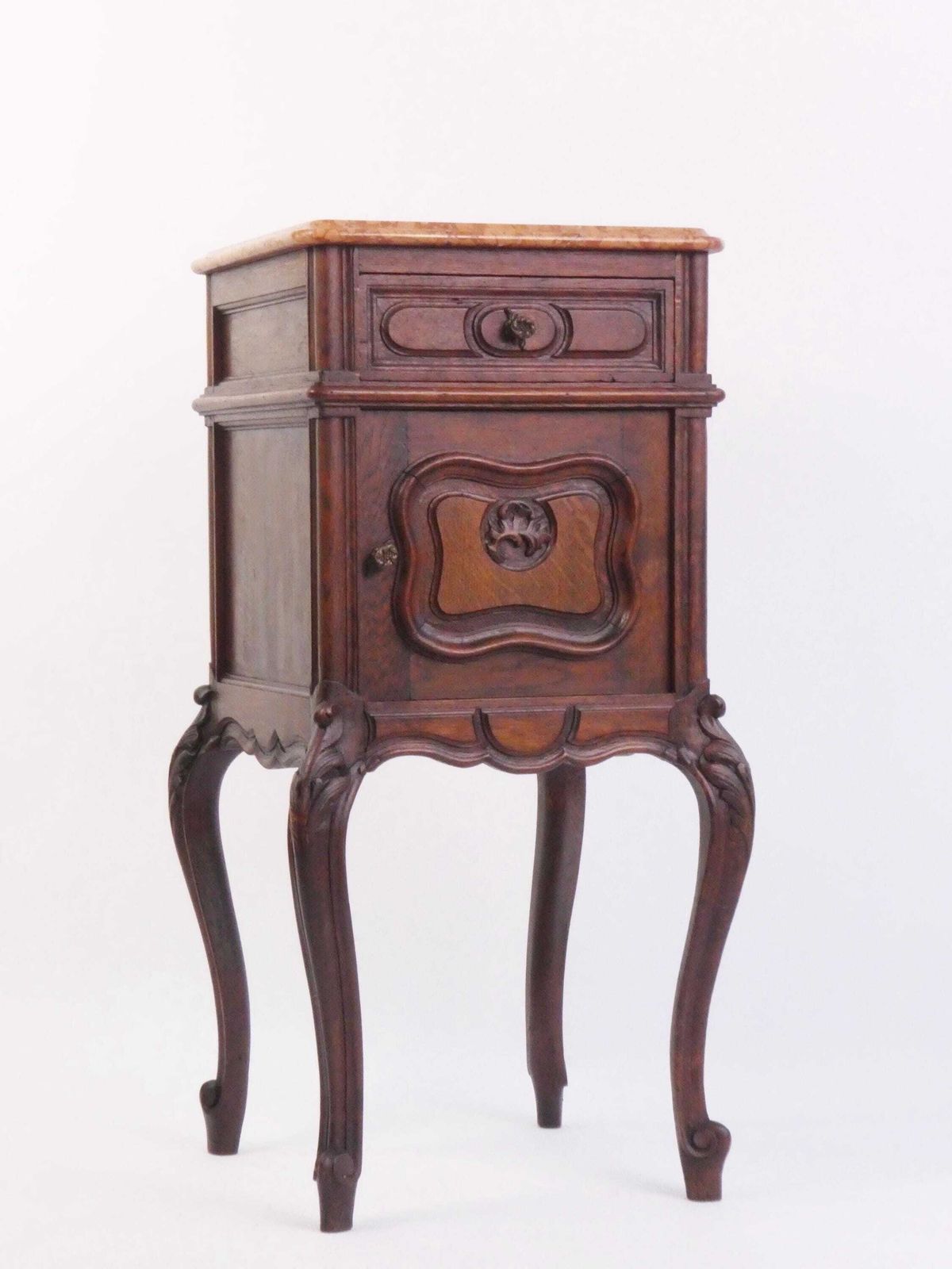 Antique French Louis XV Wooden Side Table With Marble, Walnut Carved Tall Chest, Beside Table, Entryway Furniture photo furniture