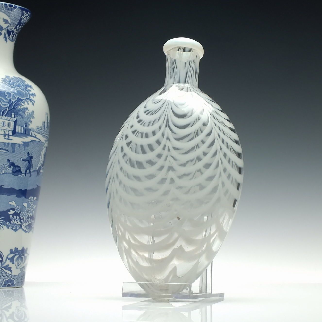 Victorian Nailsea Glass Flask With Rare Opalescent Rim C1830