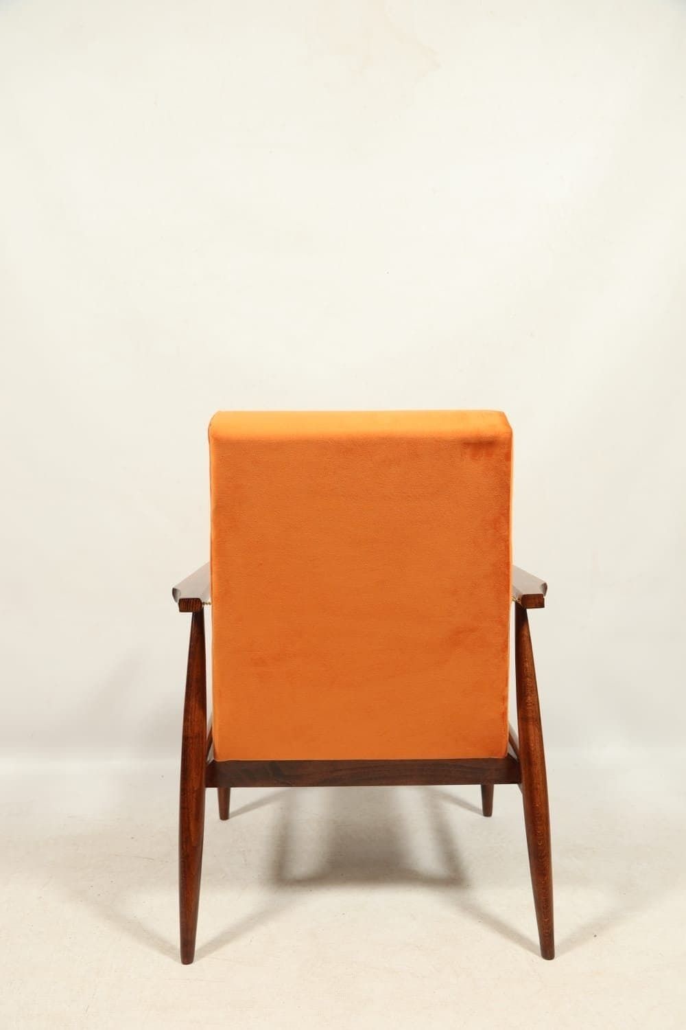 Vintage Armchair Juice Orange Velvet Brown Wood Scandinavian Lounge Chair photo 399.0
