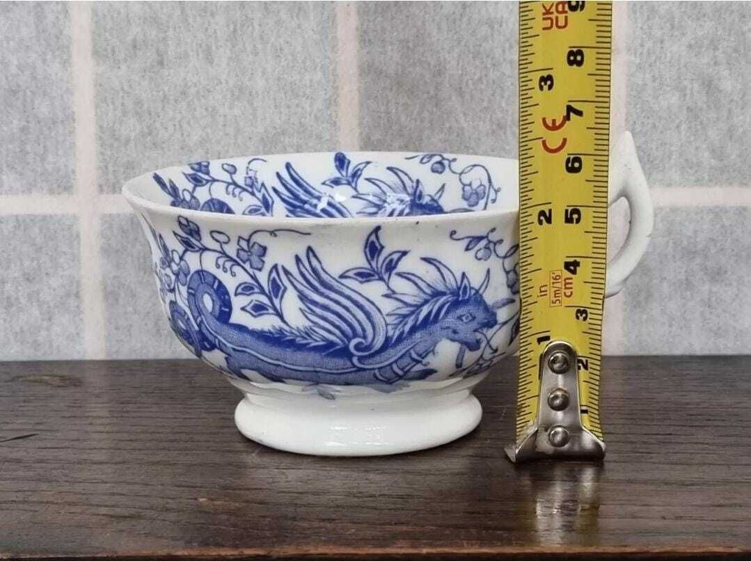 Dragon Teacup Chinese Blue White Design | 19th Century English Porcelain | Hand Painted Chinoiserie Tea Cup | Oriental Antique Gift photo 74.0