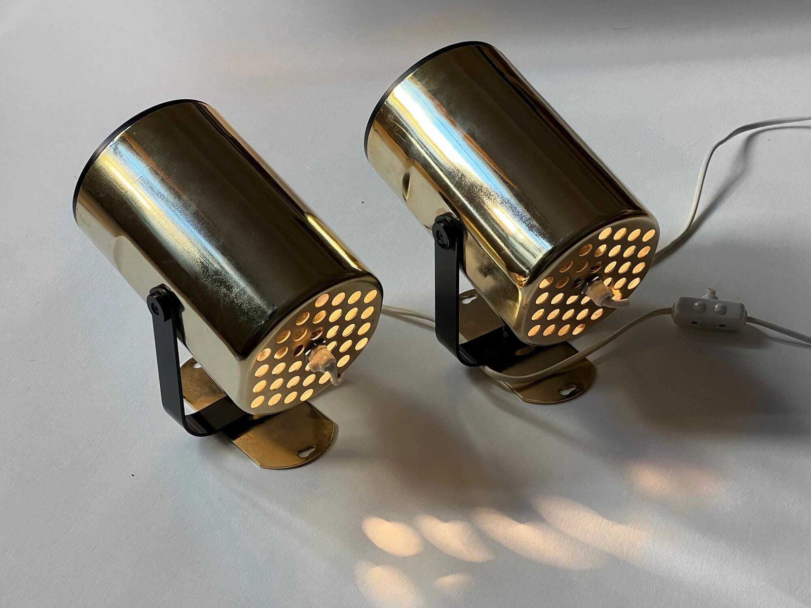 Pair Of Golden Wall Lights "Orion" By Per Sundstedt For Kosta Lampan. Sweden 1970s photo vinterior