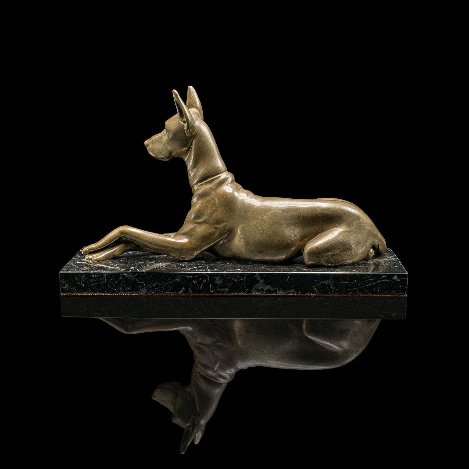Vintage Great Dane Figure, English, Brass, Dog Statue, Marble, Art Deco, C.1930 photo 845.0