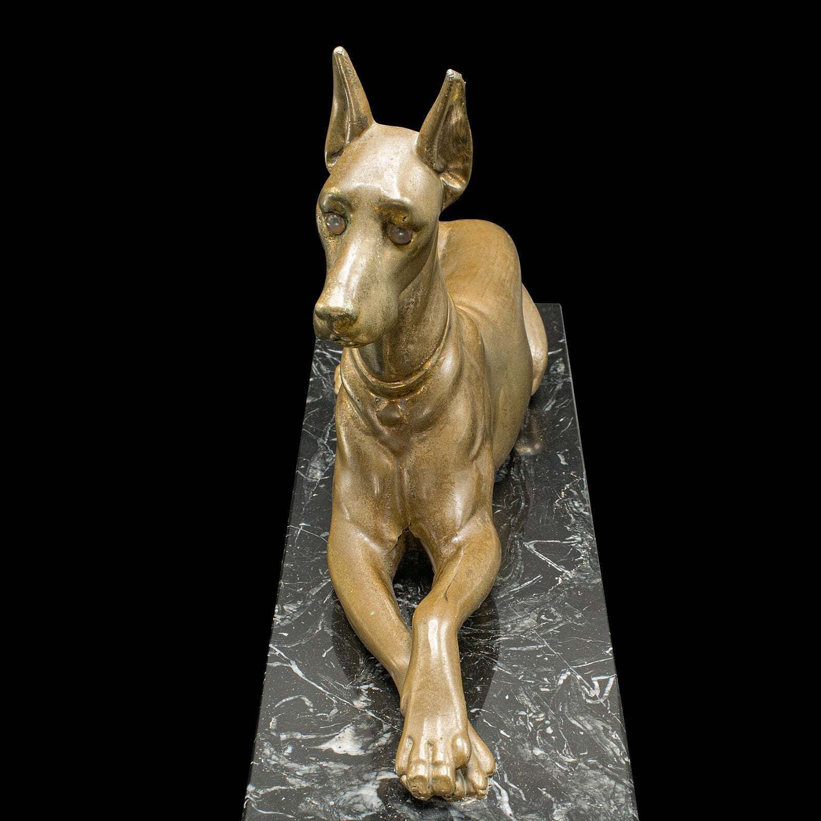 Vintage Great Dane Figure, English, Brass, Dog Statue, Marble, Art Deco, C.1930 photo buy