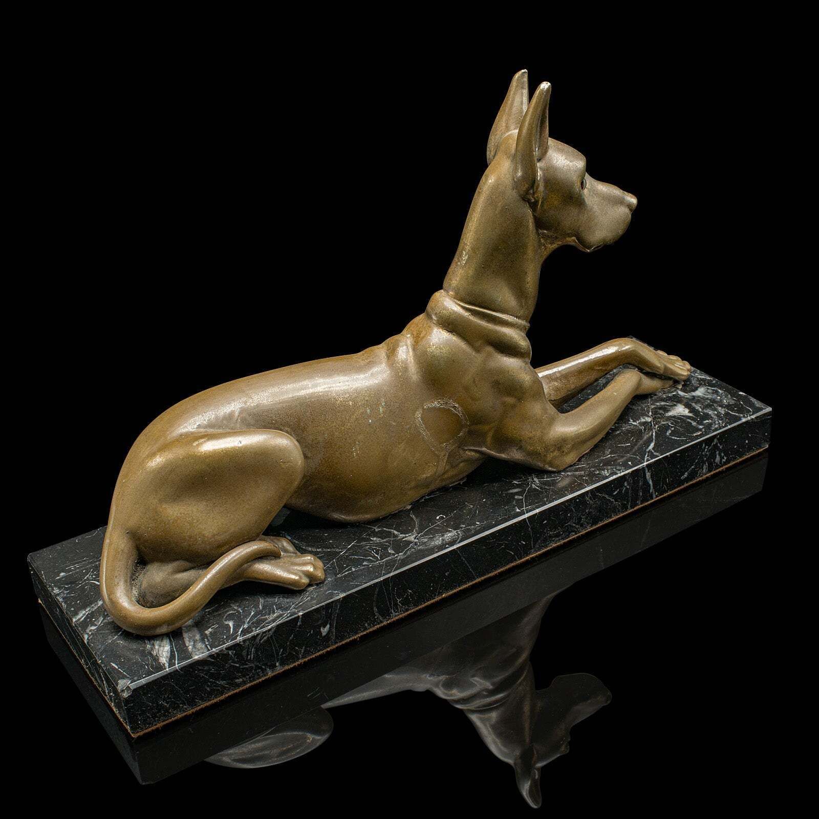 photo furniture Vintage Great Dane Figure, English, Brass, Dog Statue, Marble, Art Deco, C.1930