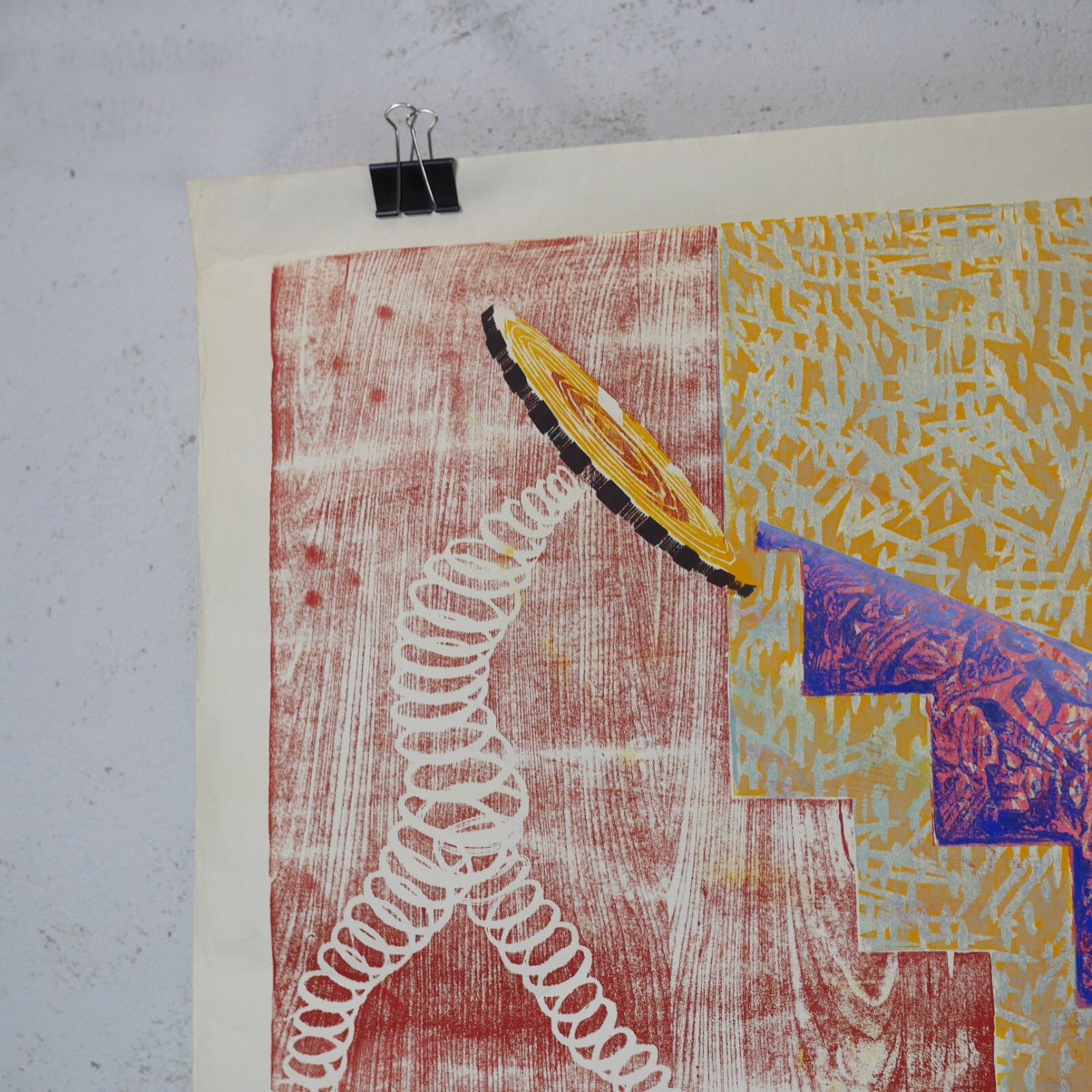 Large Original Signed Art Abstract Wood & Screen Print Paper #102770 photo furniture