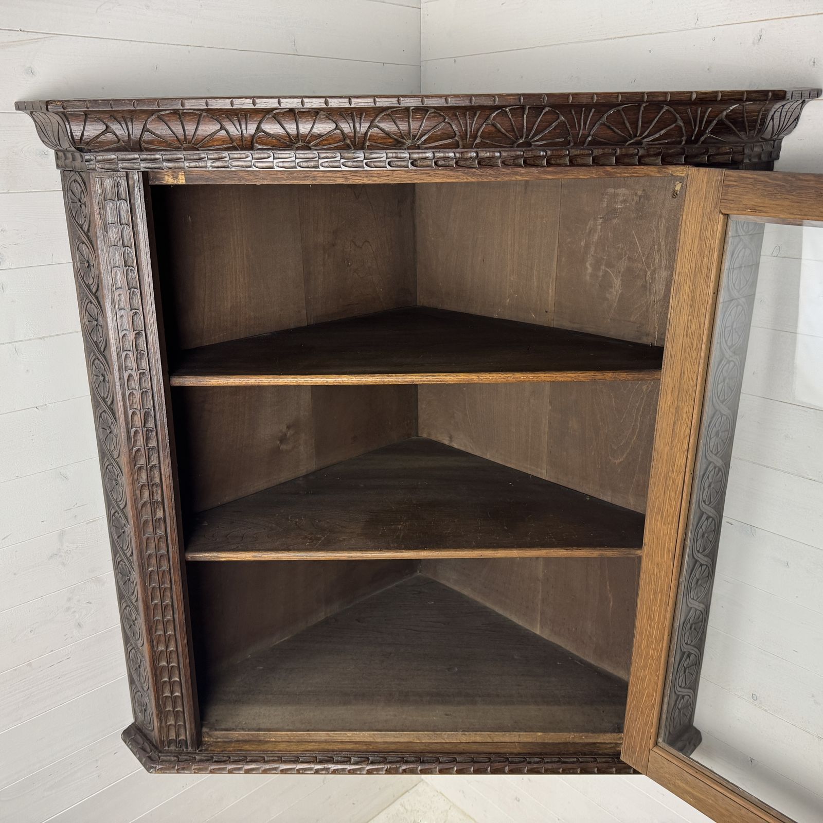 Antique Carved Oak Corner Cabinet With Key photo buy