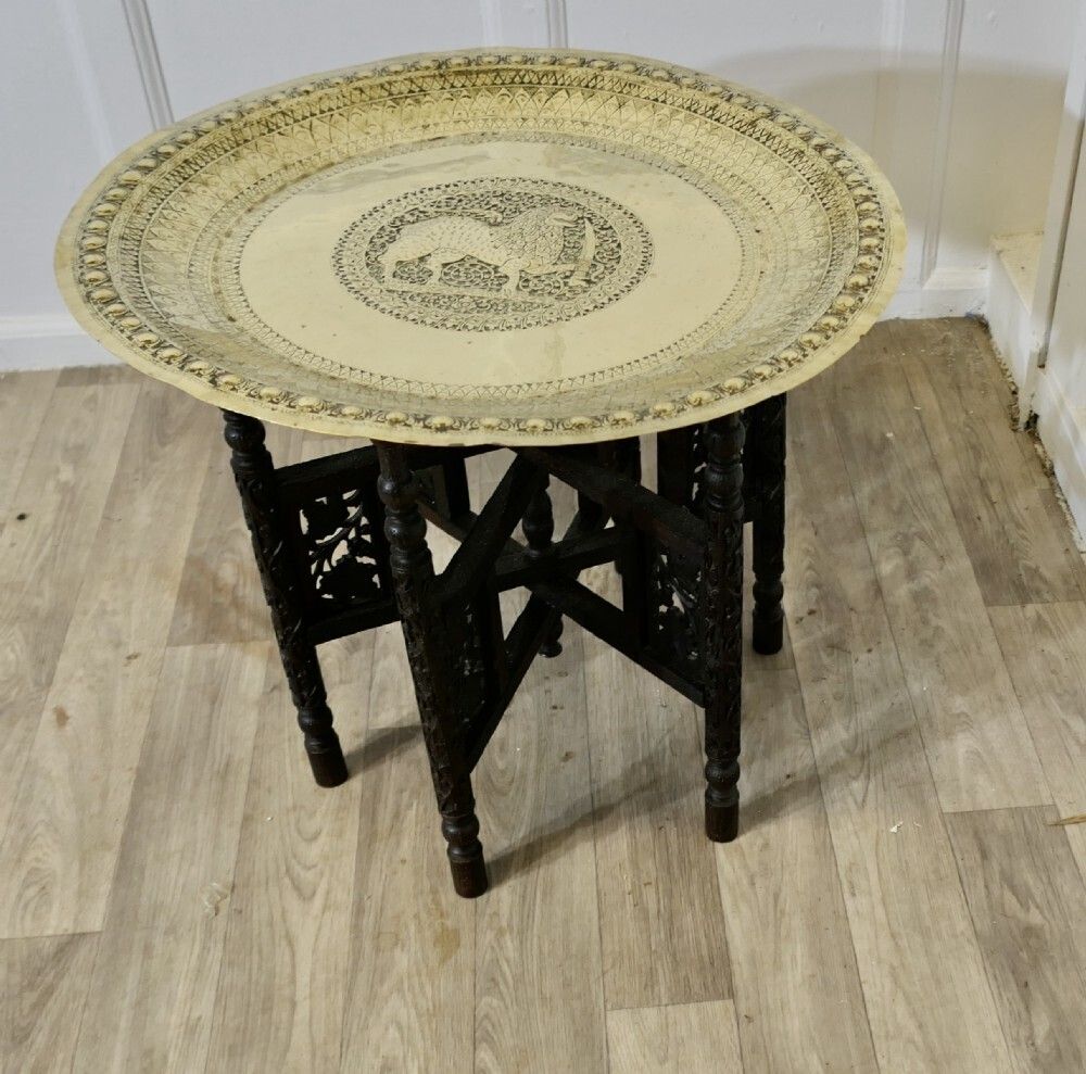 Collapsable Indian Brass Tray Top Table photo furniture