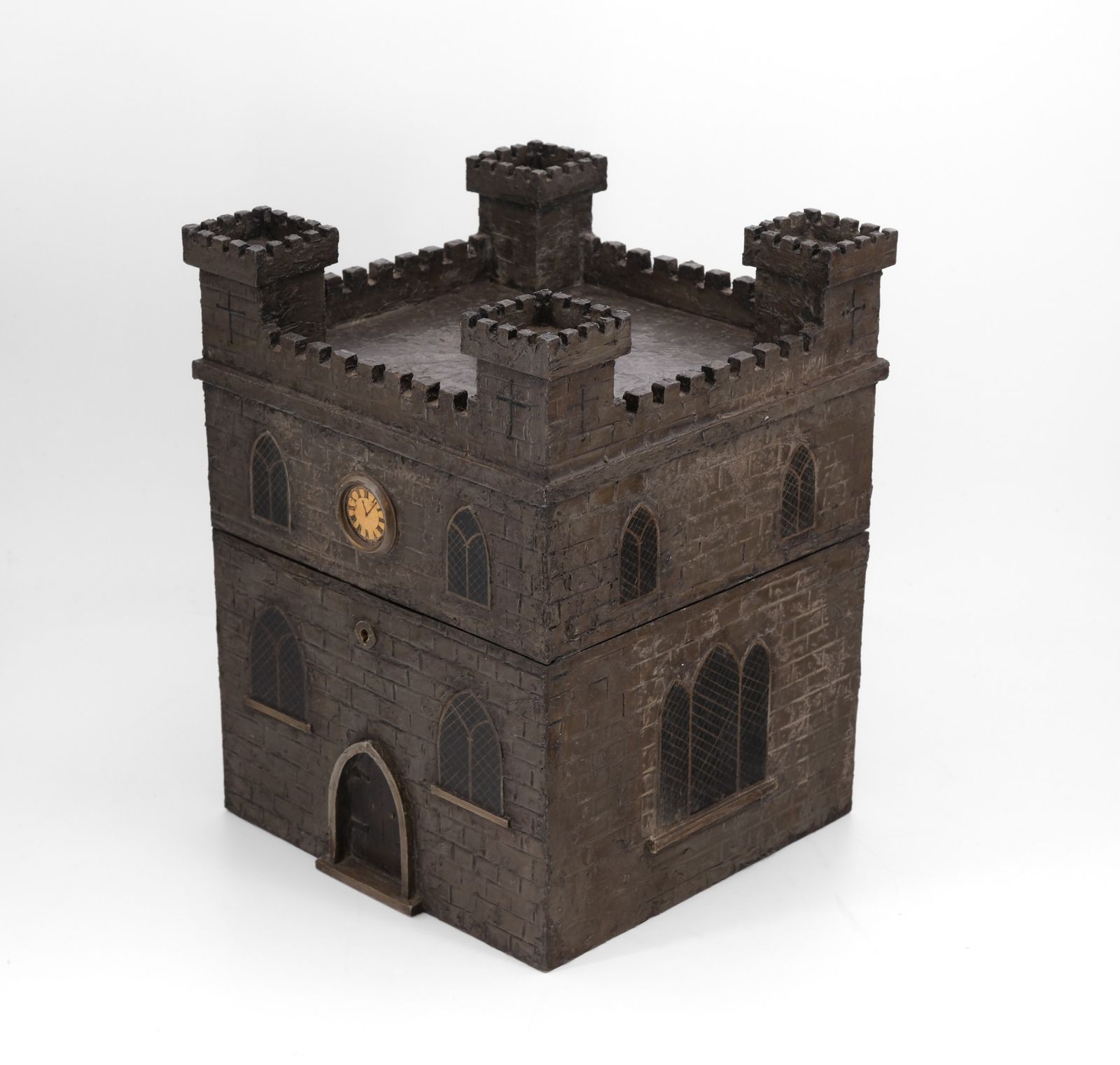 photo vintage Rare 19th Century Decanter Box Depicting A Medieval Castle