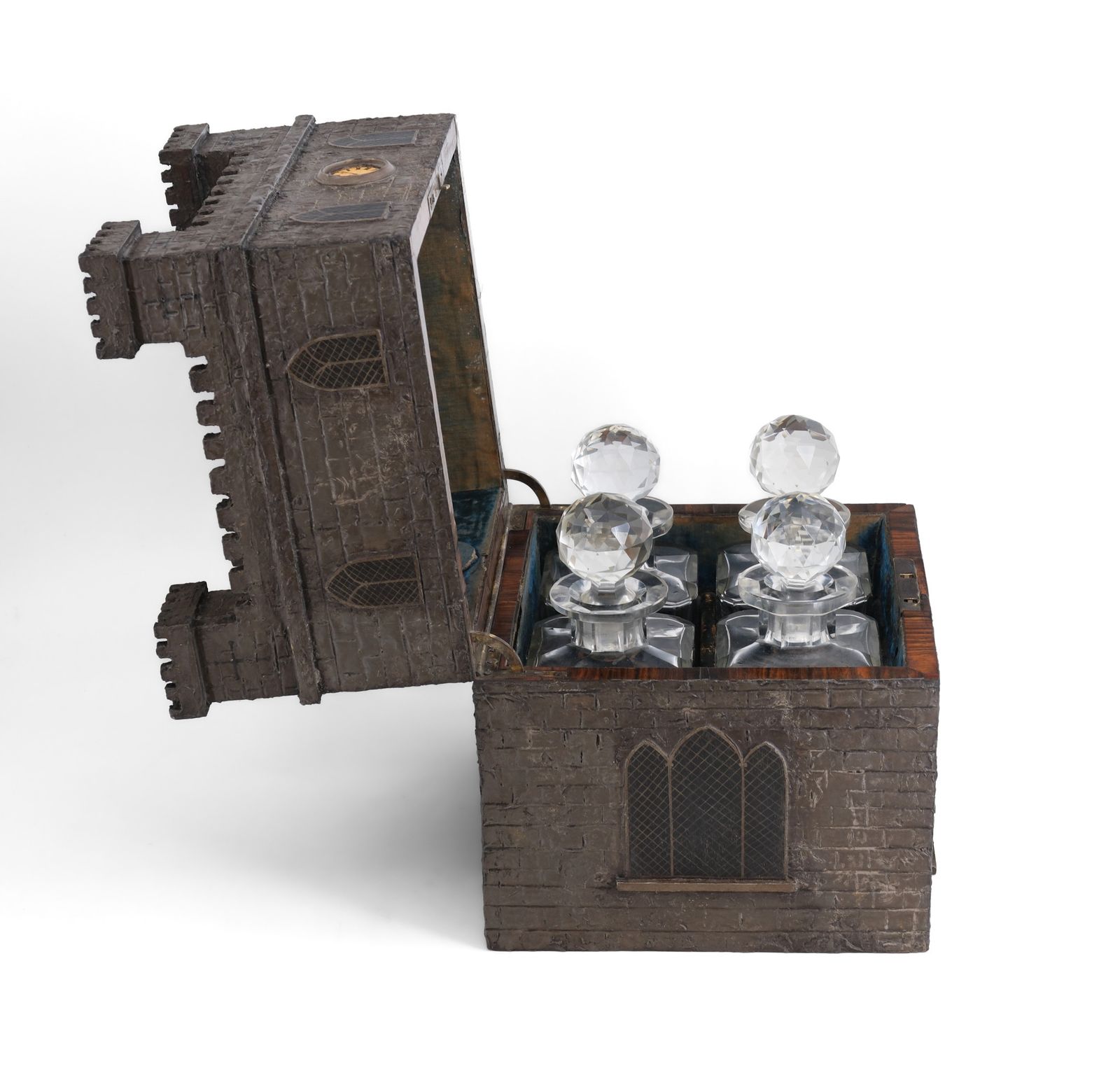Rare 19th Century Decanter Box Depicting A Medieval Castle