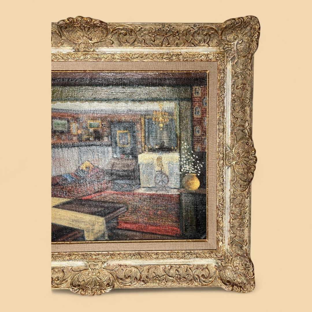 Interior With Yellow Teapot, Oil On Canvas Still Life Painting photo for sale