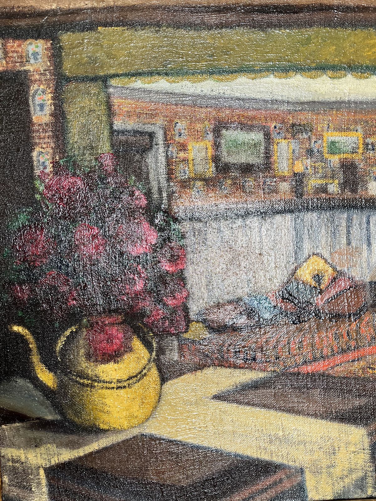 Interior With Yellow Teapot, Oil On Canvas Still Life Painting photo Art
