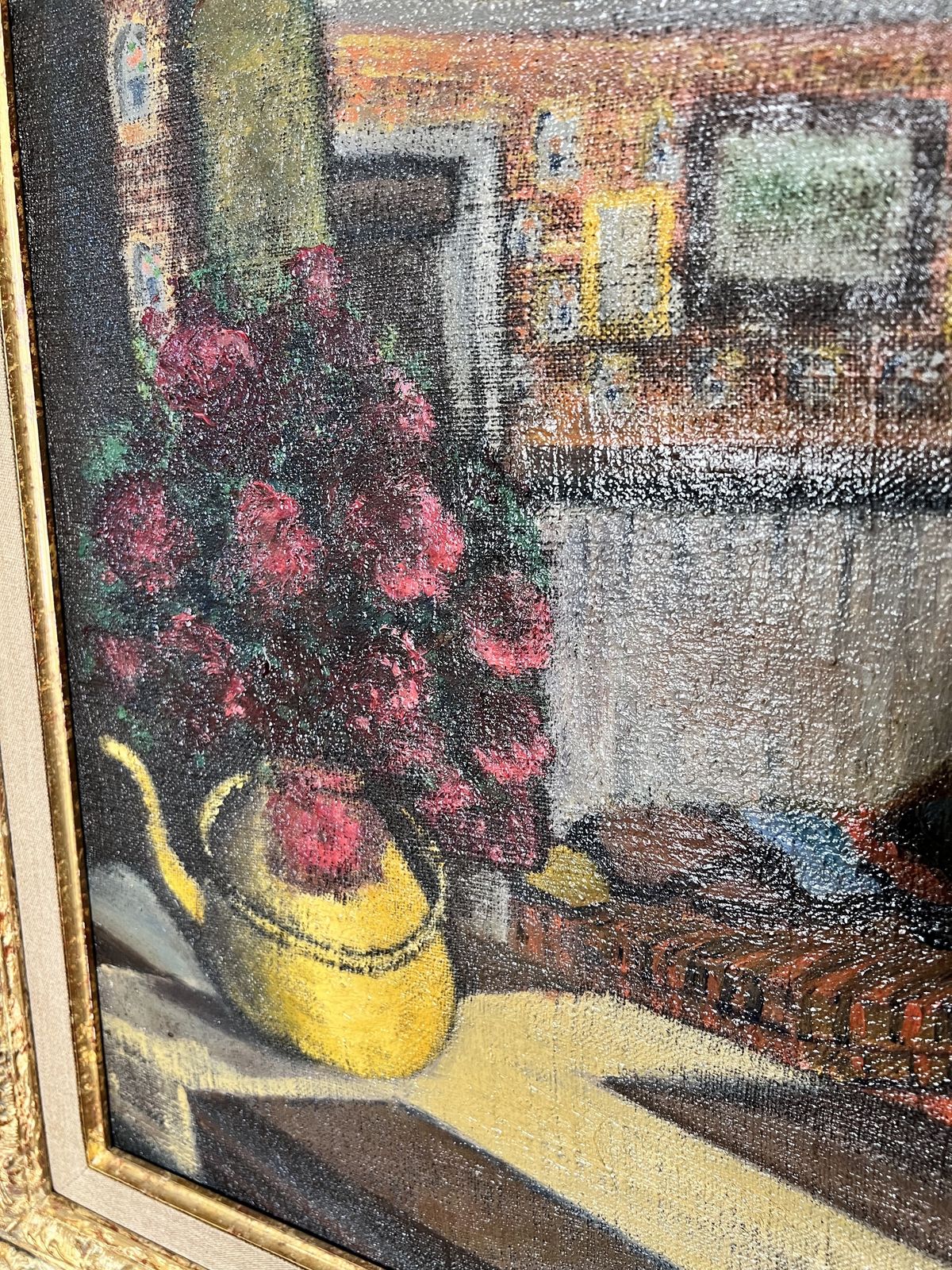 photo furniture Interior With Yellow Teapot, Oil On Canvas Still Life Painting