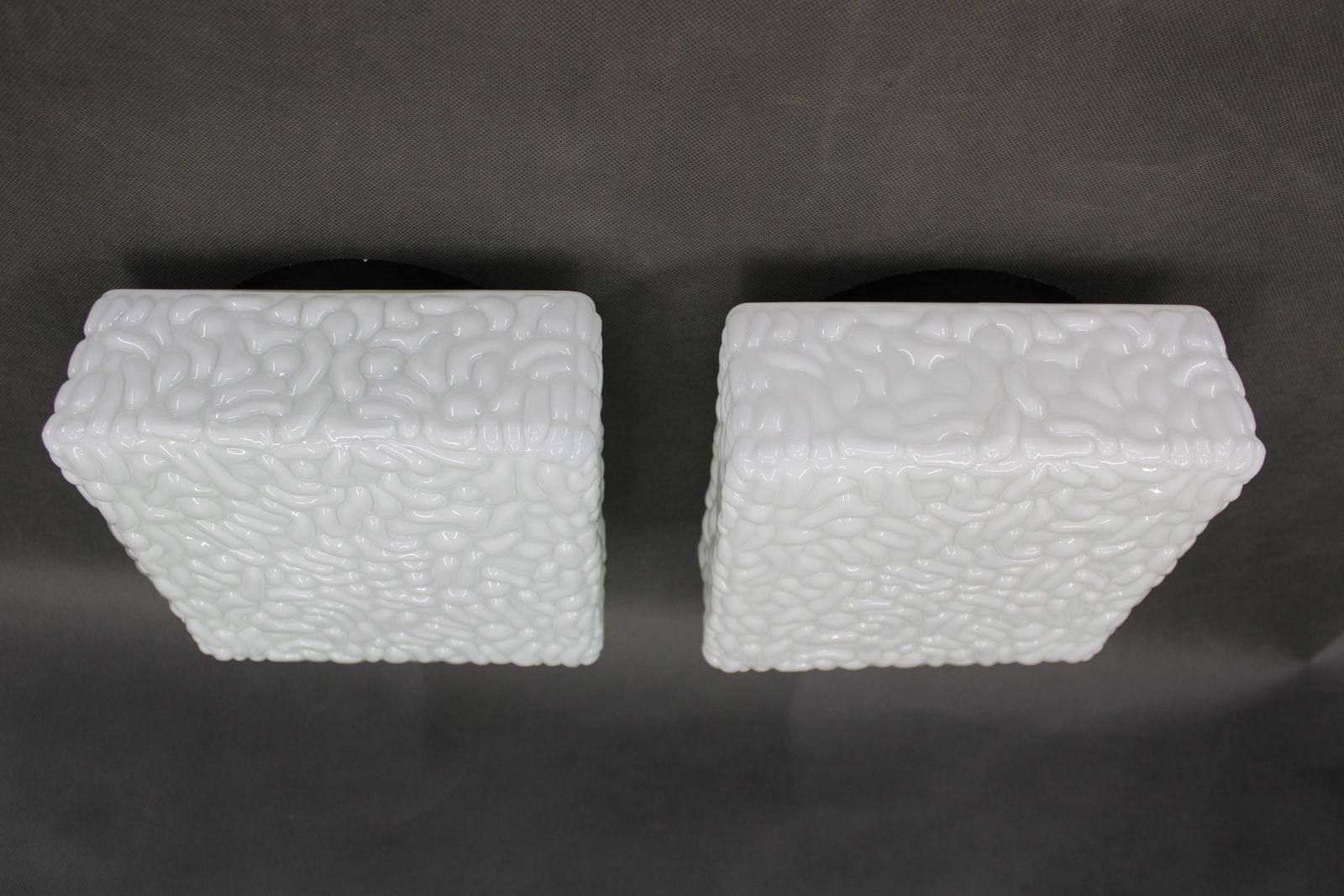 1970s Pair Of Milky Glass Square Ceiling Lights, Czechoslovakia photo for sale