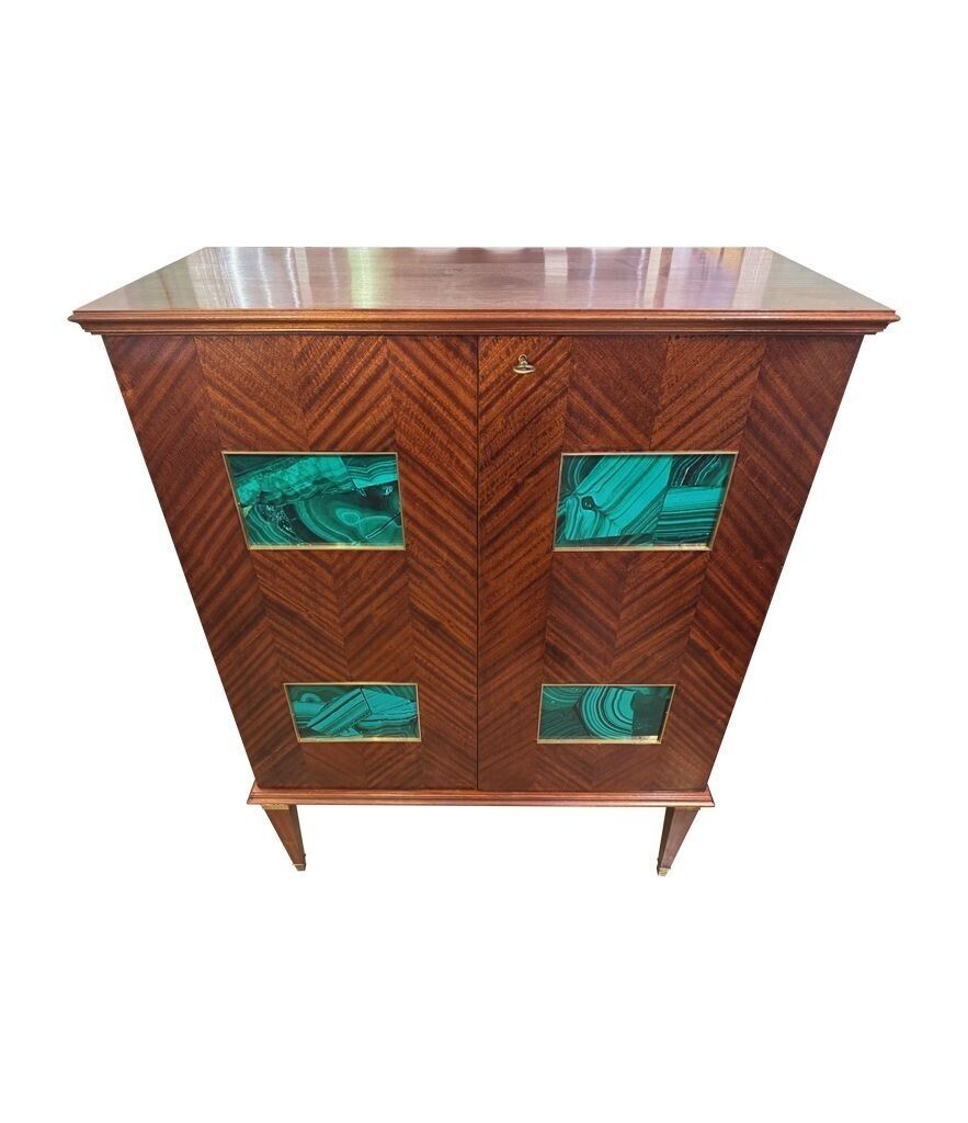 A Wonderful 1950s Two Doored Bar Cabinet By Poalo Buffa With Faux Malachite Panels photo 15650.0