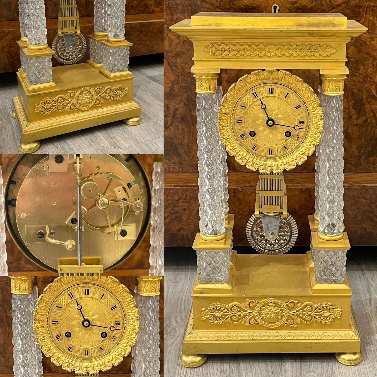 A Fine French Charles X Ormolu And Cut Crystal Portico Mantle Clock photo for sale