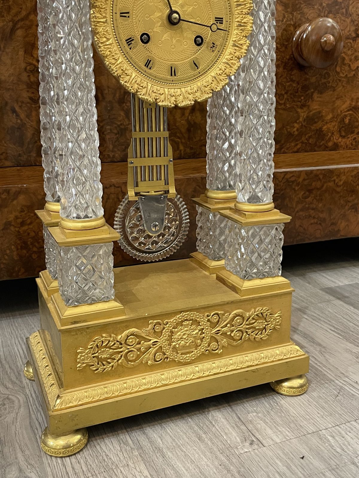 A Fine French Charles X Ormolu And Cut Crystal Portico Mantle Clock photo Home Decor