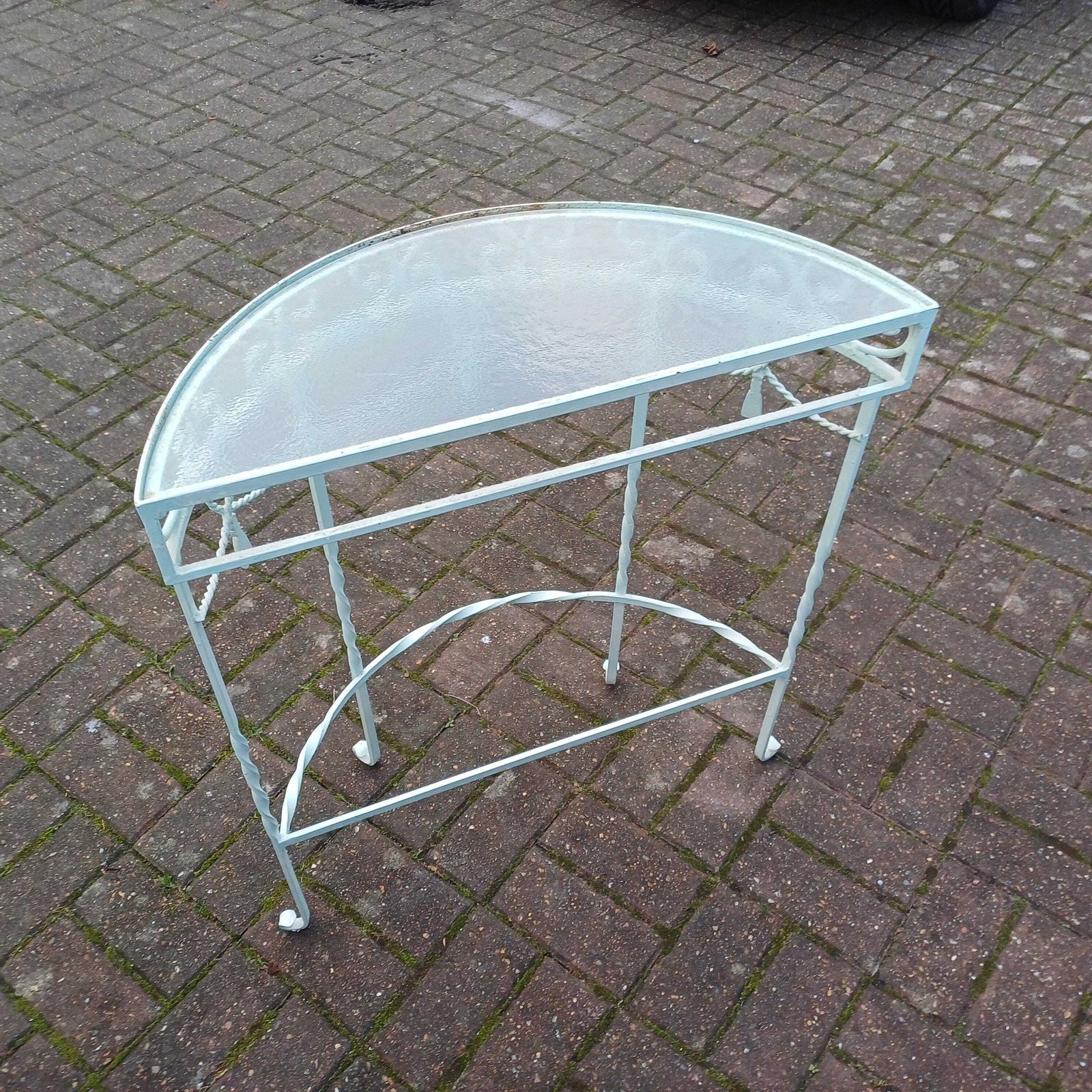 photo for sale Pretty Painted Vintage Retro Mid Century Occasional Side Table With Mottled Effect Glass Top Light Green