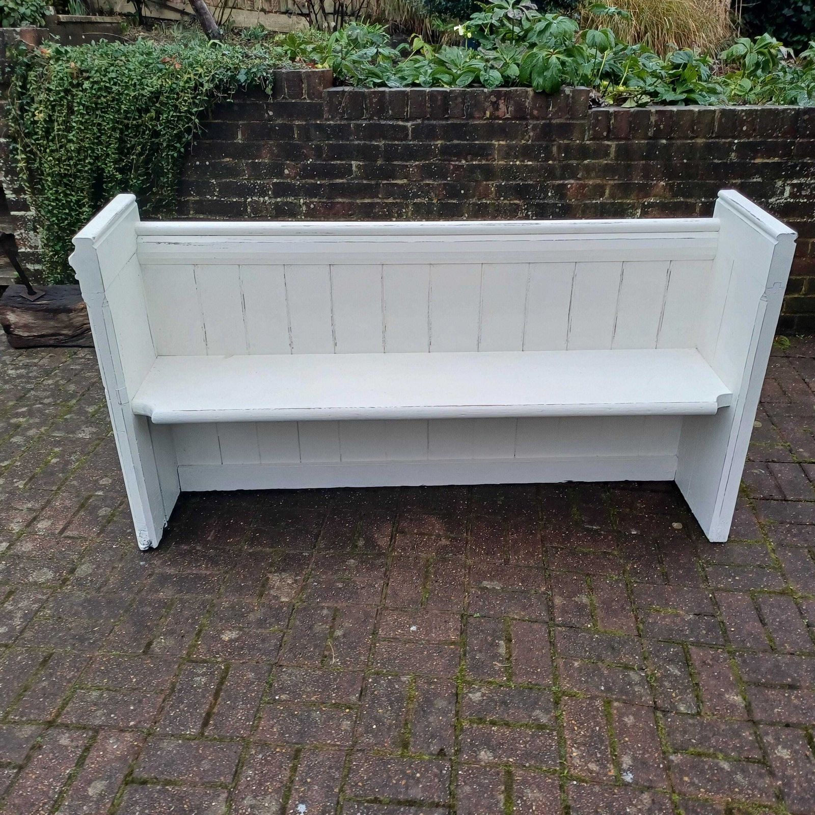 Superb Vintage Victorian Painted Rustic Pew Bench In Farrow And Ball White photo furniture