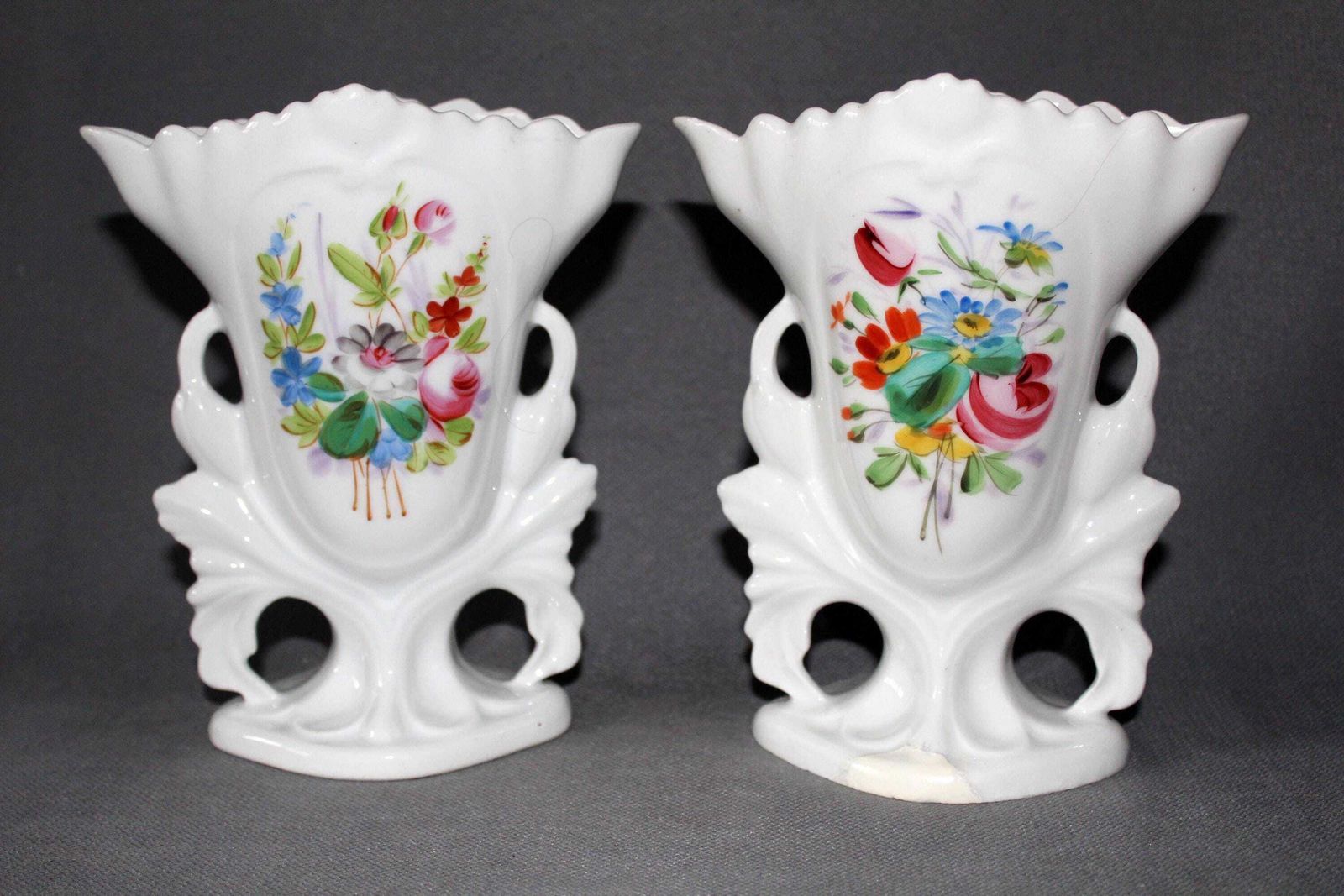 Antique 2 Vieux Paris Porcelain Vases, Louis Philippe Cornet Vase, Bridal Vase, White Mantel Vase, Wedding Vase, Twin Vase, Hand Painted photo furniture