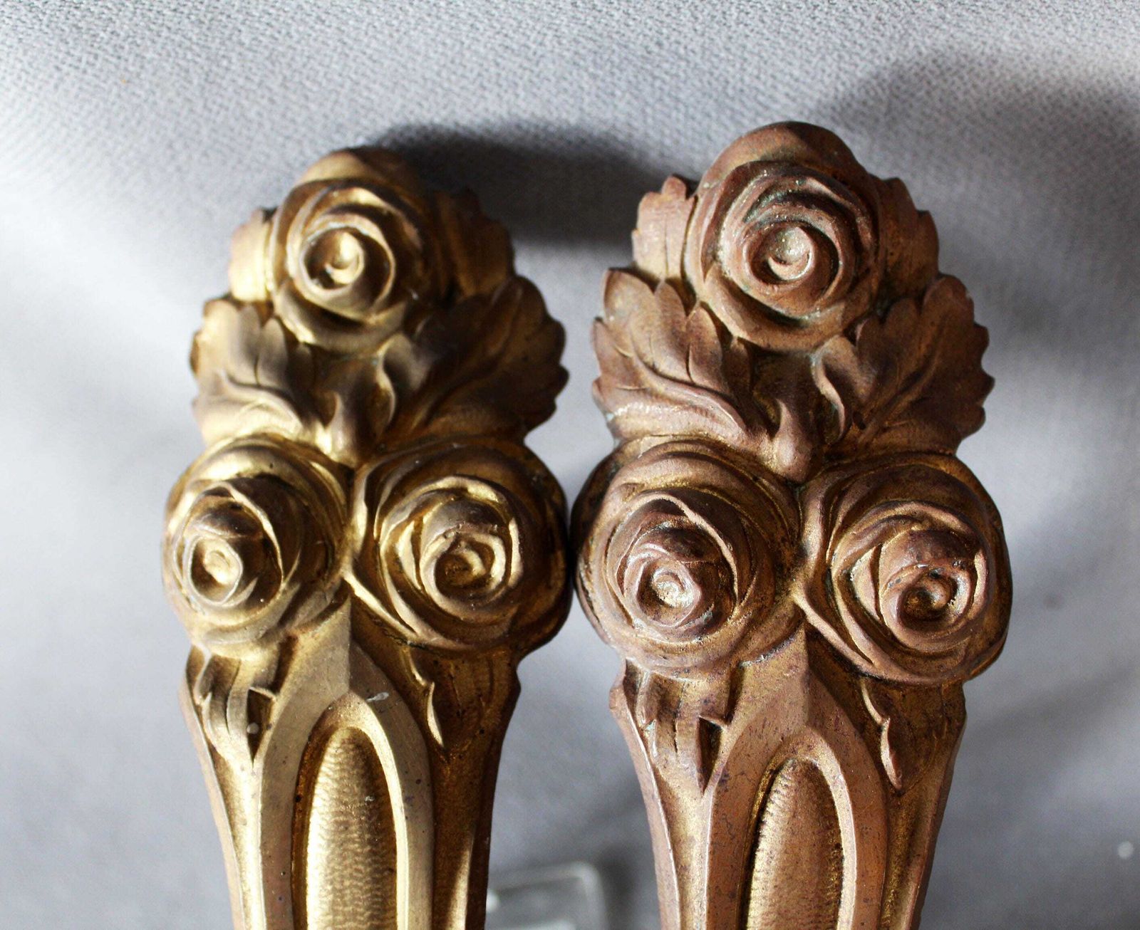 2 Antique Bronze French Empire Regency Gilt Curtain Tiebacks, Tie Backs, Cast Holdback, Bouquet Of Flowers, Curtain Holder Brackets, Ends photo furniture