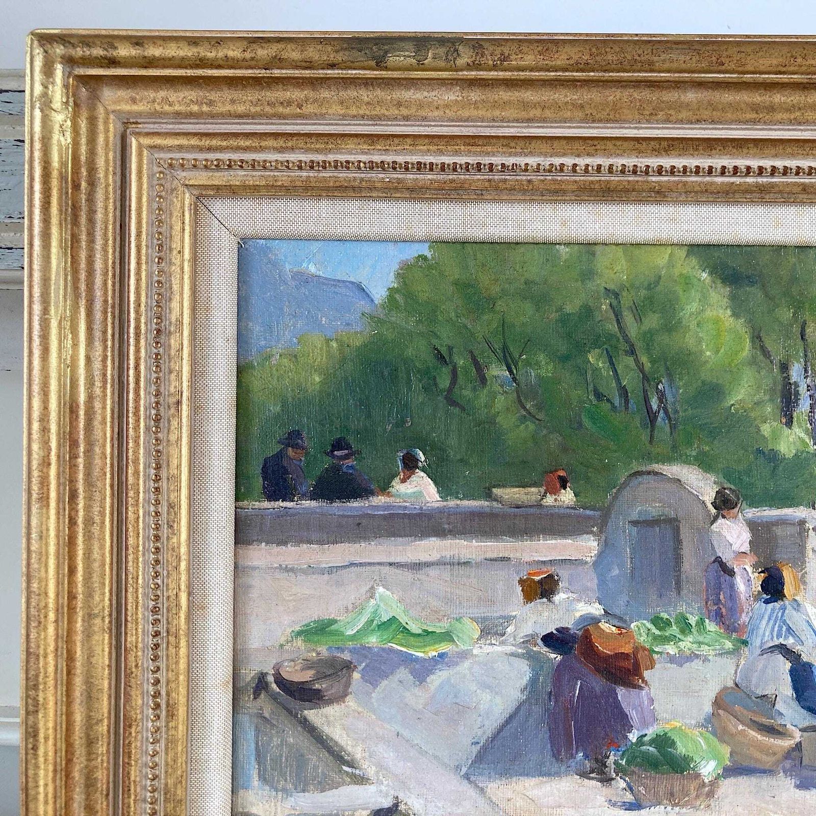 Sunlit Town Square Antique Original Oil On Canvas Impressionist Painting In A Southern European Setting photo Art