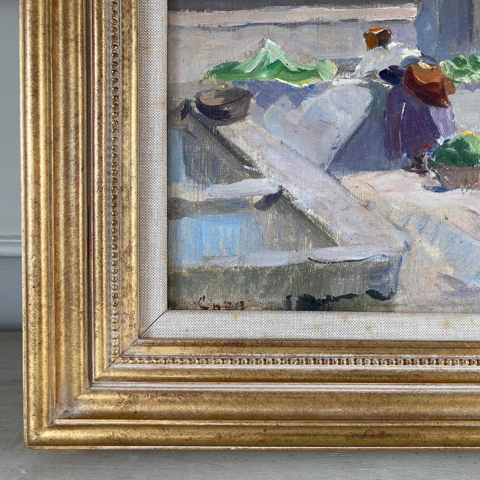 Sunlit Town Square Antique Original Oil On Canvas Impressionist Painting In A Southern European Setting photo buy