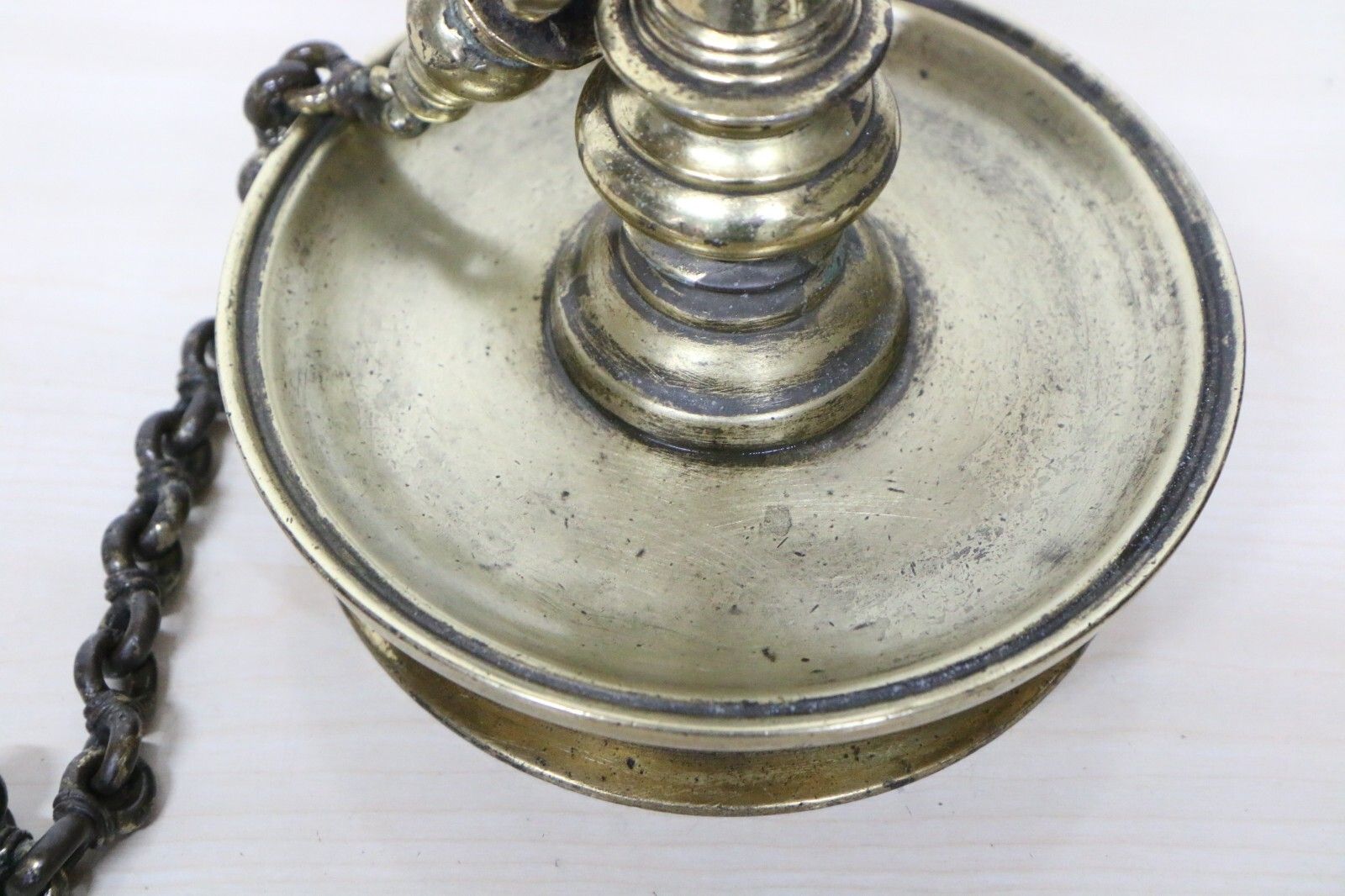 Home Decor Antique Ceremonial Hanging Oil Lamp Bronze Thooku Vilakku Hindu Temple Gilt photo