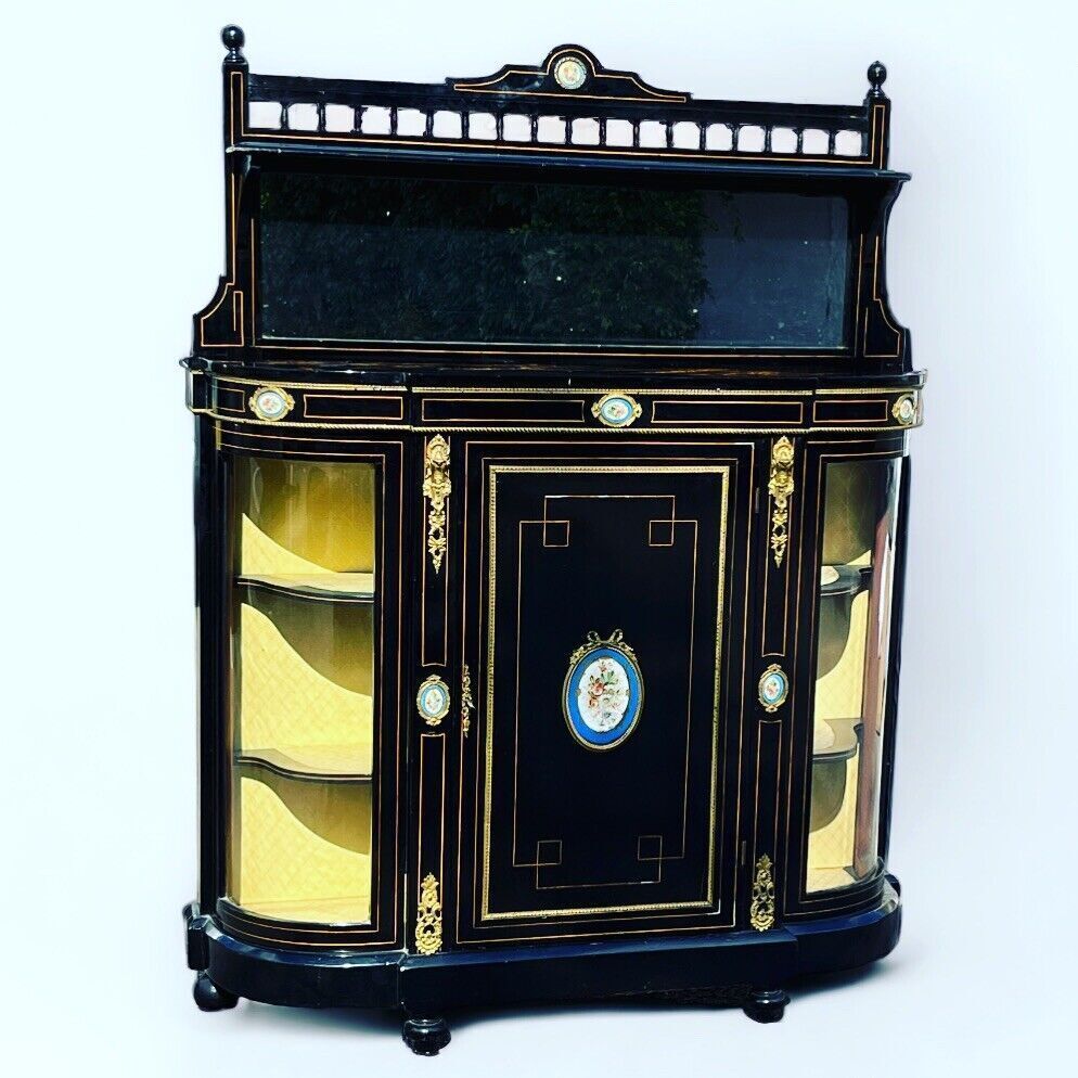 Victorian French Empire Credenza With French Porcelain Plaques And Ormolu. photo furniture