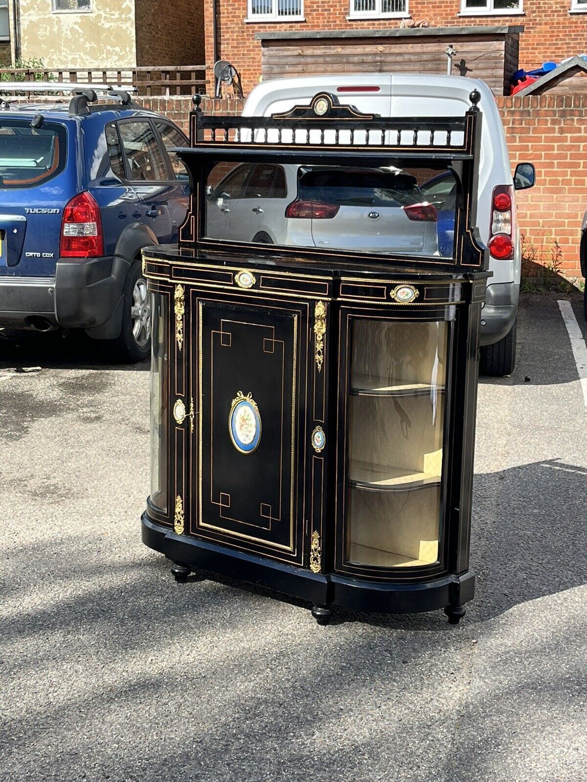 photo vinterior Victorian French Empire Credenza With French Porcelain Plaques And Ormolu.