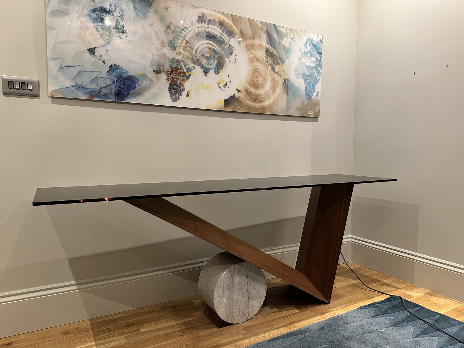 Valentino Console In Walnut, Carrara Marble And Smoked Glass photo furniture
