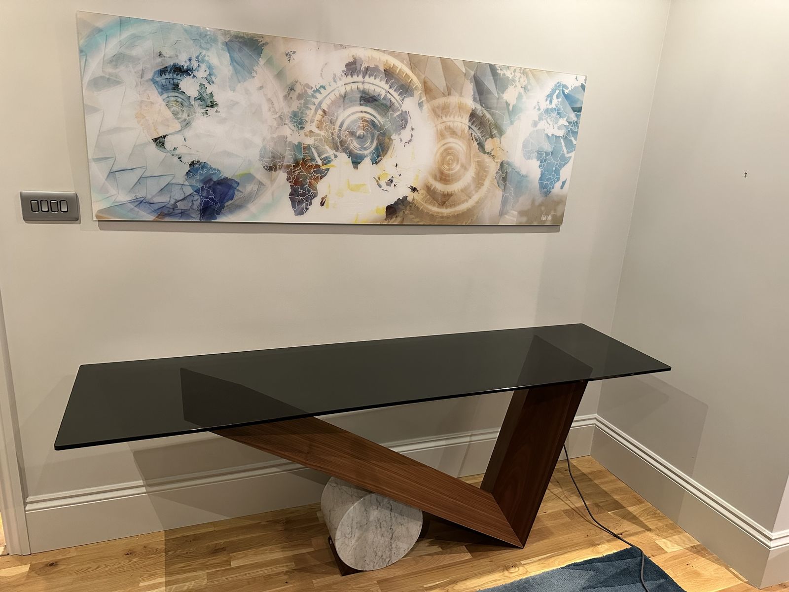 Valentino Console In Walnut, Carrara Marble And Smoked Glass photo Furniture