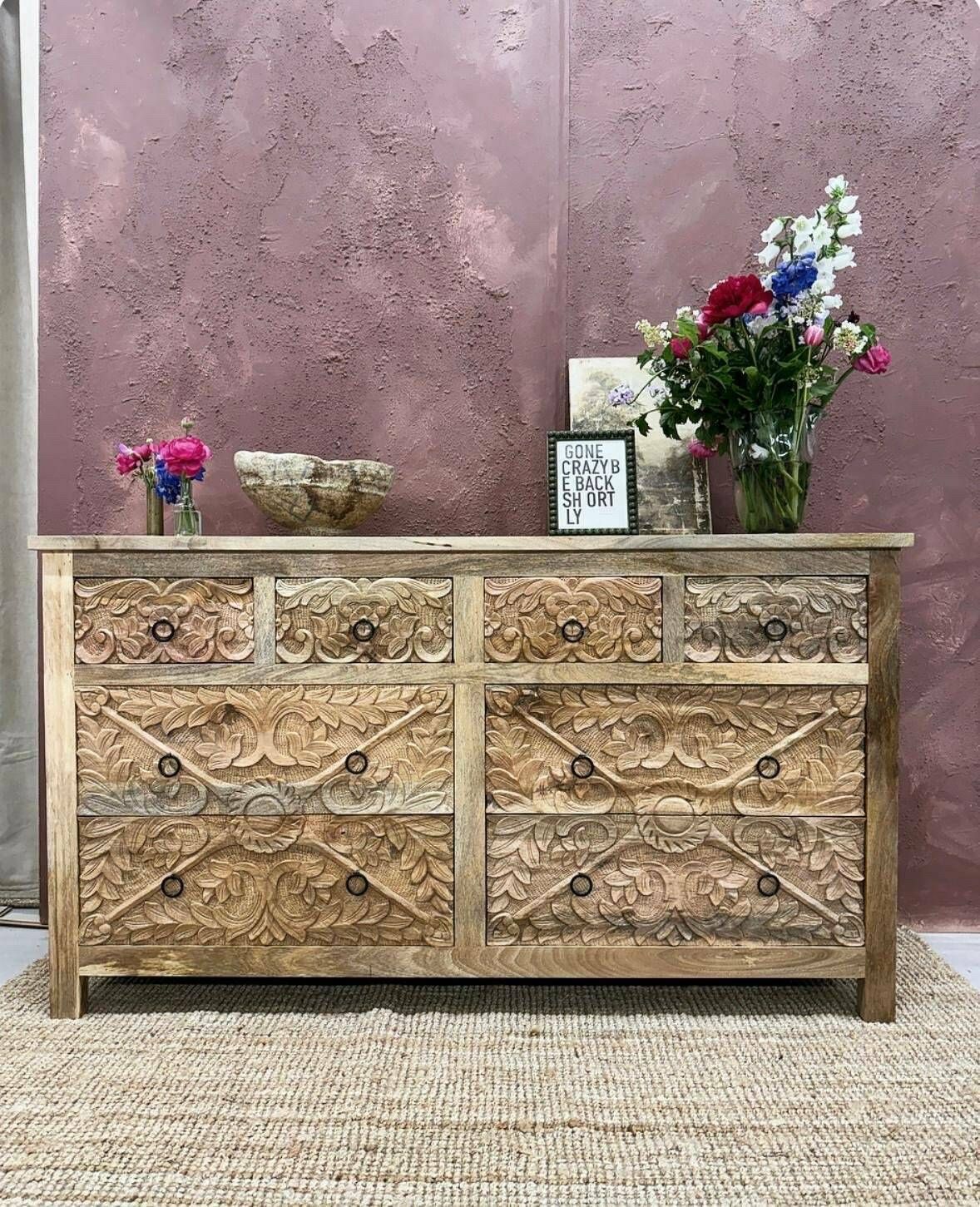 Carved Mango Wood Chest Of Drawers Polished