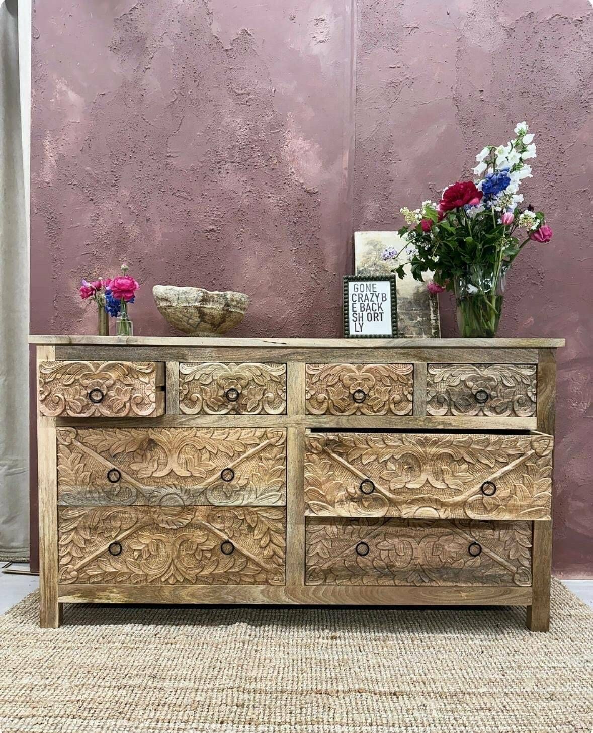Carved Mango Wood Chest Of Drawers Polished photo furniture