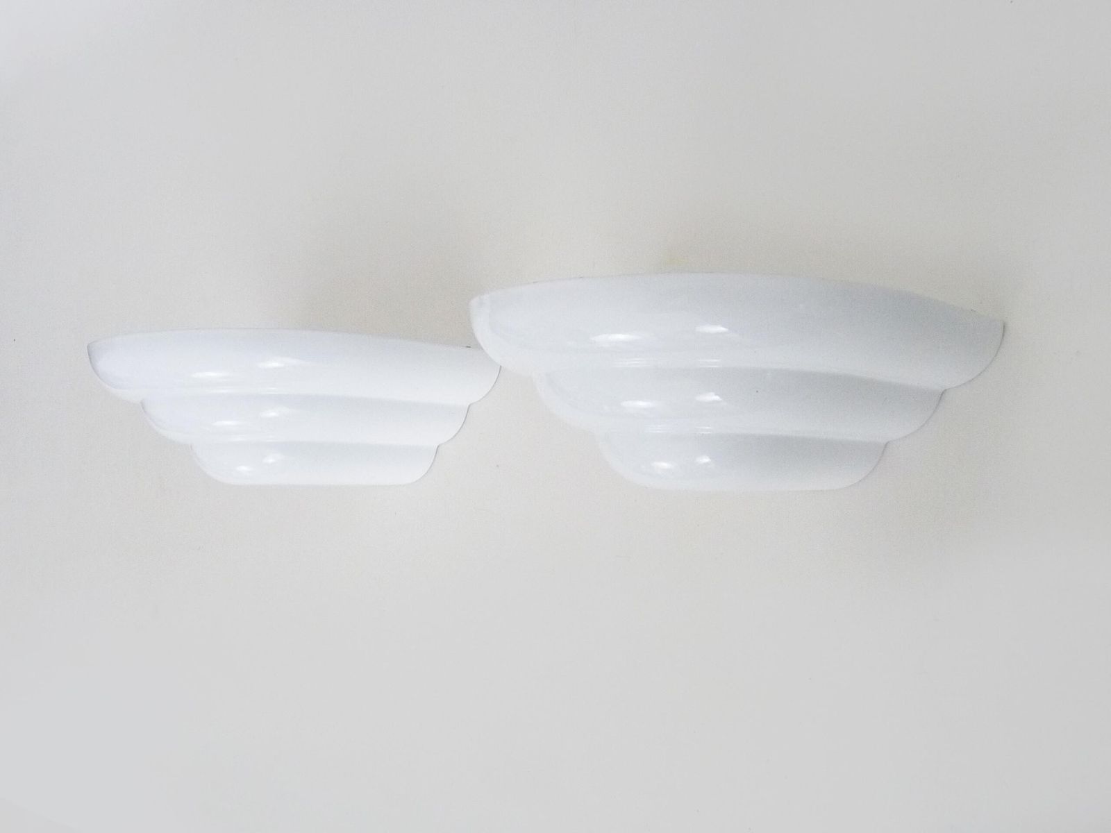 Pair Of Art Deco Style Wall Lights In White Lacquered Metal. Year 80 photo for sale