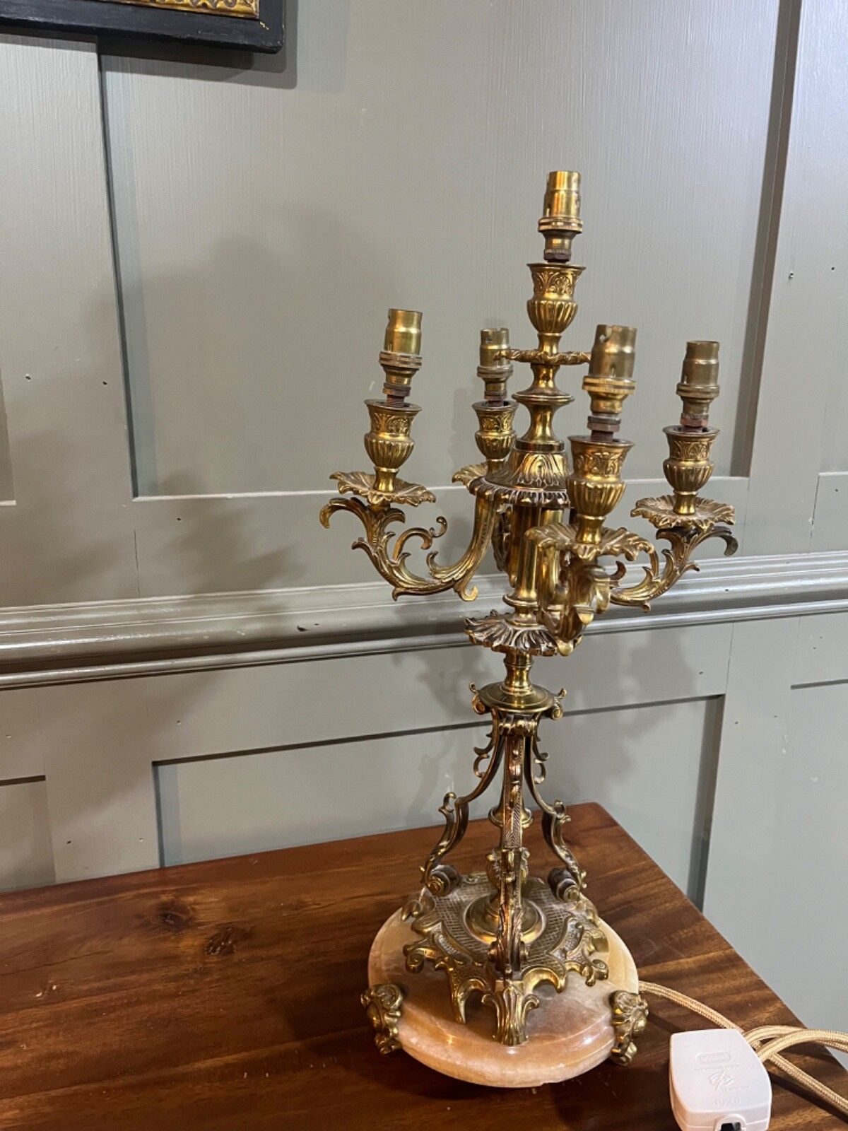 photo furniture Antique Candelabra Table Lamp Brass, French, 5 Sconces, Re Wired
