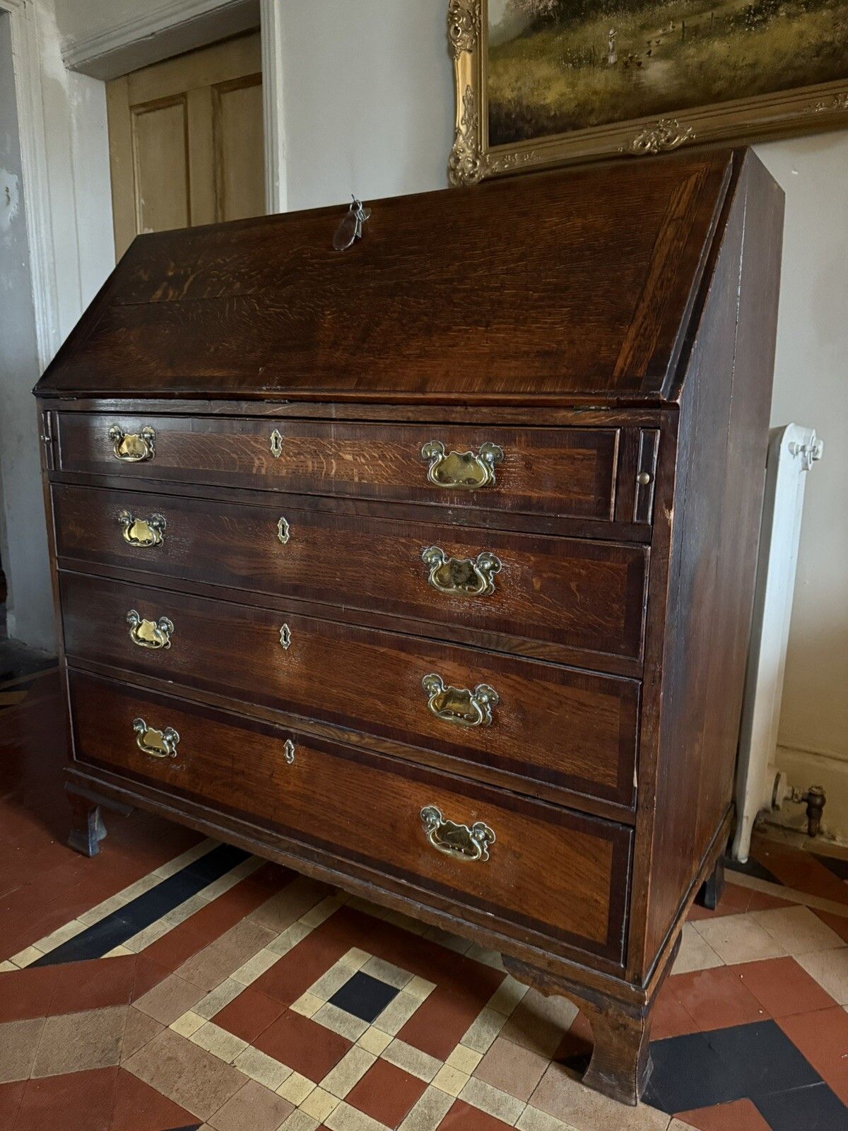 English Georgian Antique  Oak Bureau Writing Desk Chest Of Drawers Desk 1700's photo buy