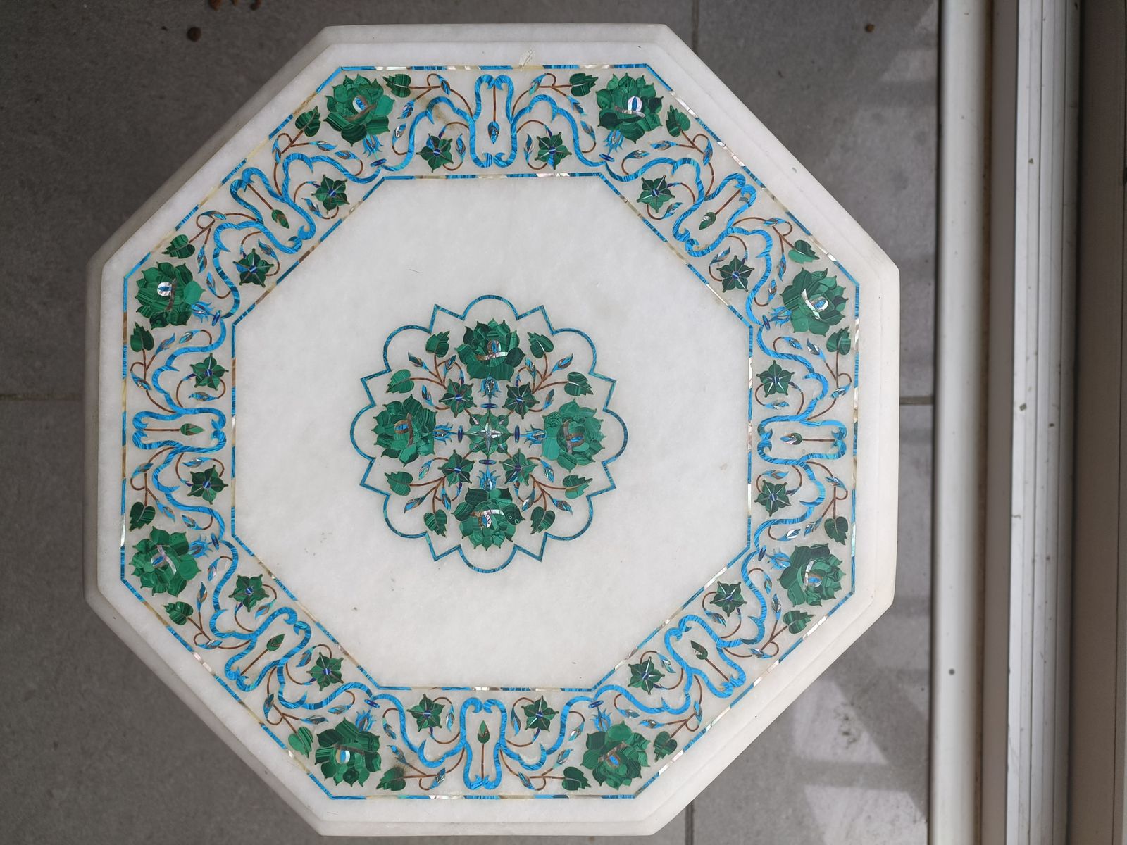 Indian Pietra Dura Table With Beautiful Inlaid Precious Stones 12" photo furniture