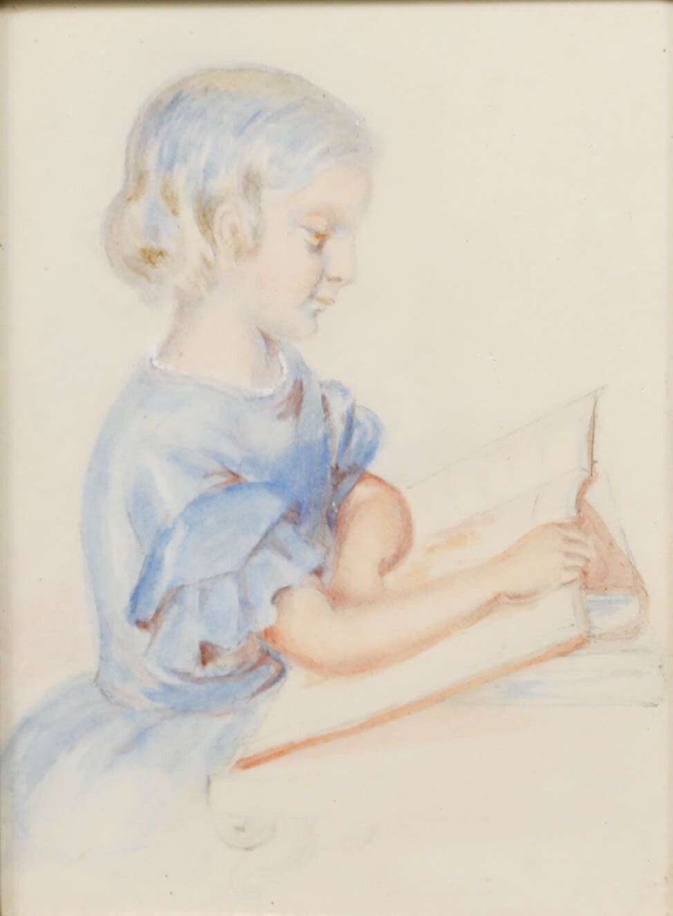 Late 19th Century Watercolour Little Girl Reading photo furniture