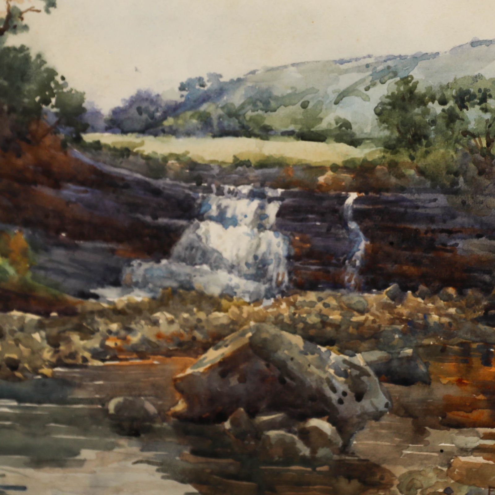 Emiline Stokes (1884 1969) Early 20th Century Watercolour, By The Waterfall photo Art