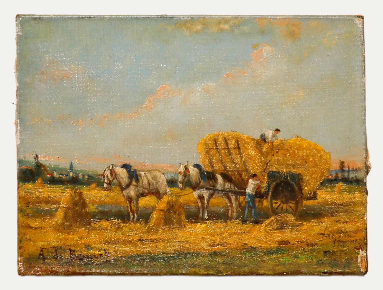 Philippe Albin De Buncey (1905 1978) Framed Mid 20th Century Oil, Haymaking photo furniture
