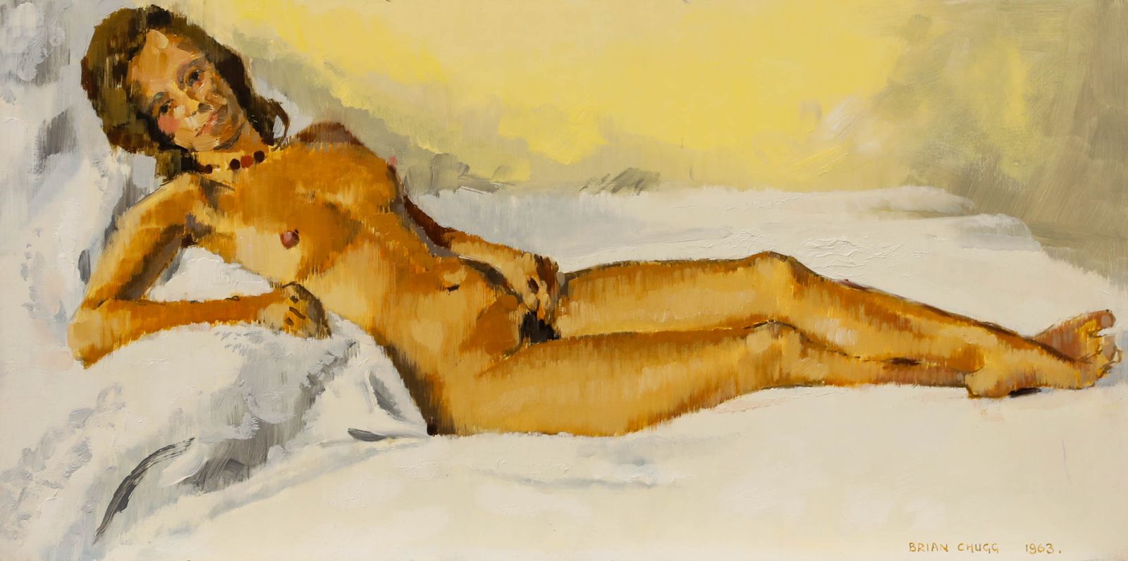 Brian Chugg (1926 2003) Mid 20th Century Oil, Nude With Beaded Necklace photo furniture