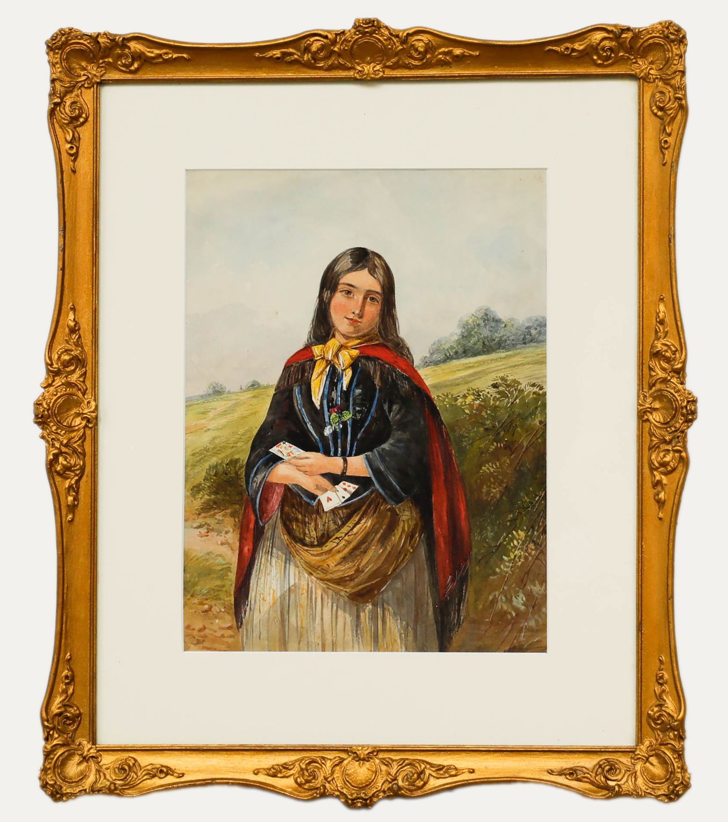 Framed Late 19th Century Watercolour Portrait Of A Gypsy Girl