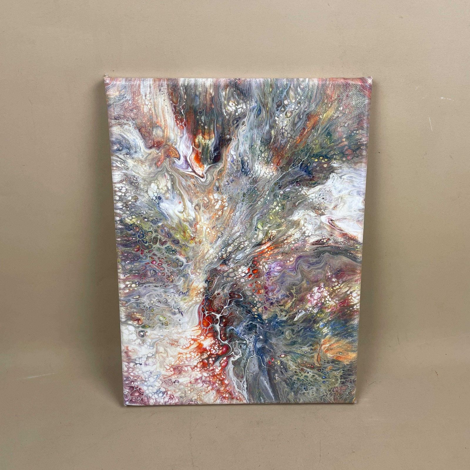 Vintage Marbled Painting Picture Original Artwork On Canvas Marble Pattern Wood Frame Painted Art Rectangle 31x22.7cm Wall Hanging Marbling