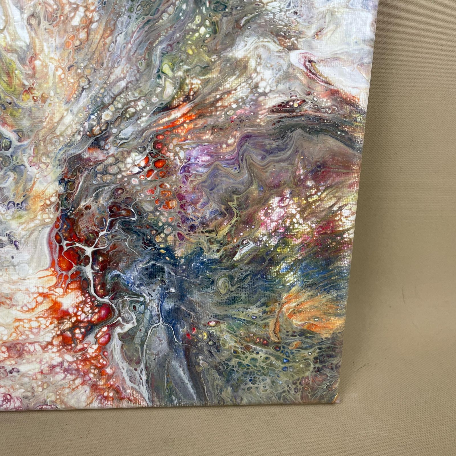 Vintage Marbled Painting Picture Original Artwork On Canvas Marble Pattern Wood Frame Painted Art Rectangle 31x22.7cm Wall Hanging Marbling photo vinterior