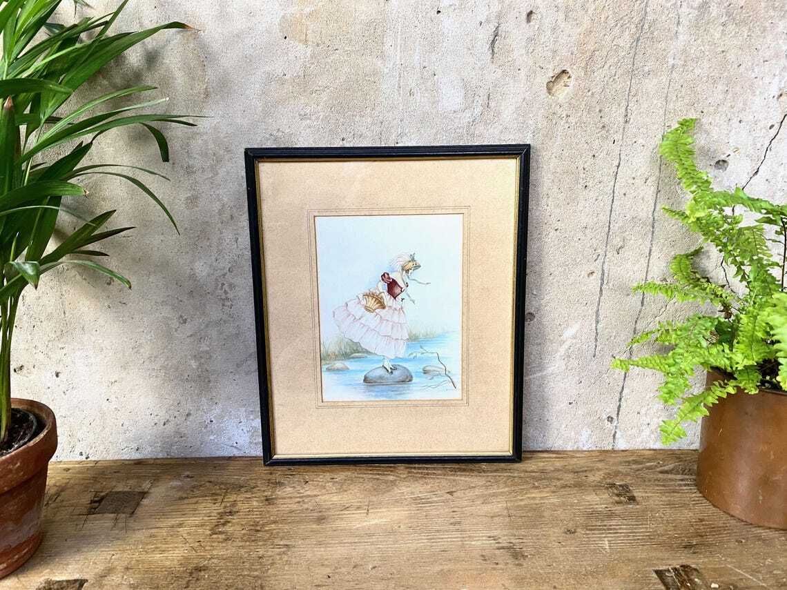 Antique R Mcfarlane Watercolour Painting Lady By A River Signed photo Art