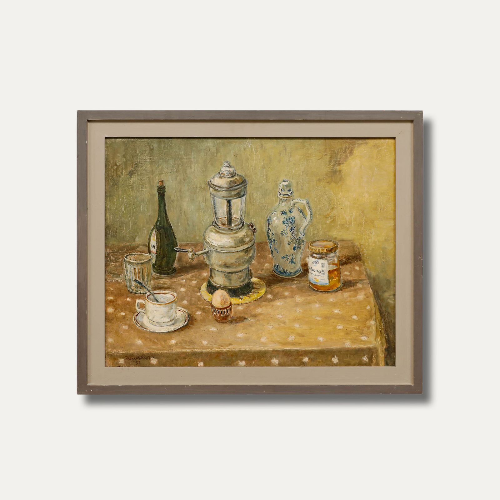 Hanns Rossmanit (1907 2000) Oil, Breakfast Still Life With Samovar & Honey photo vintage