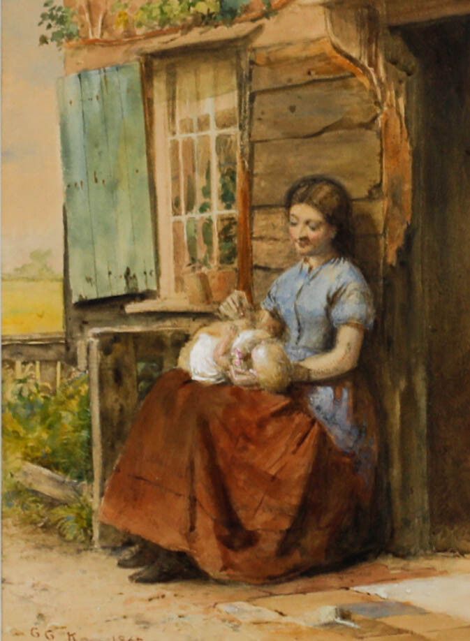 George Goodwin Kilburne (1839 1924) 1867 Watercolour, Mother And Baby photo furniture