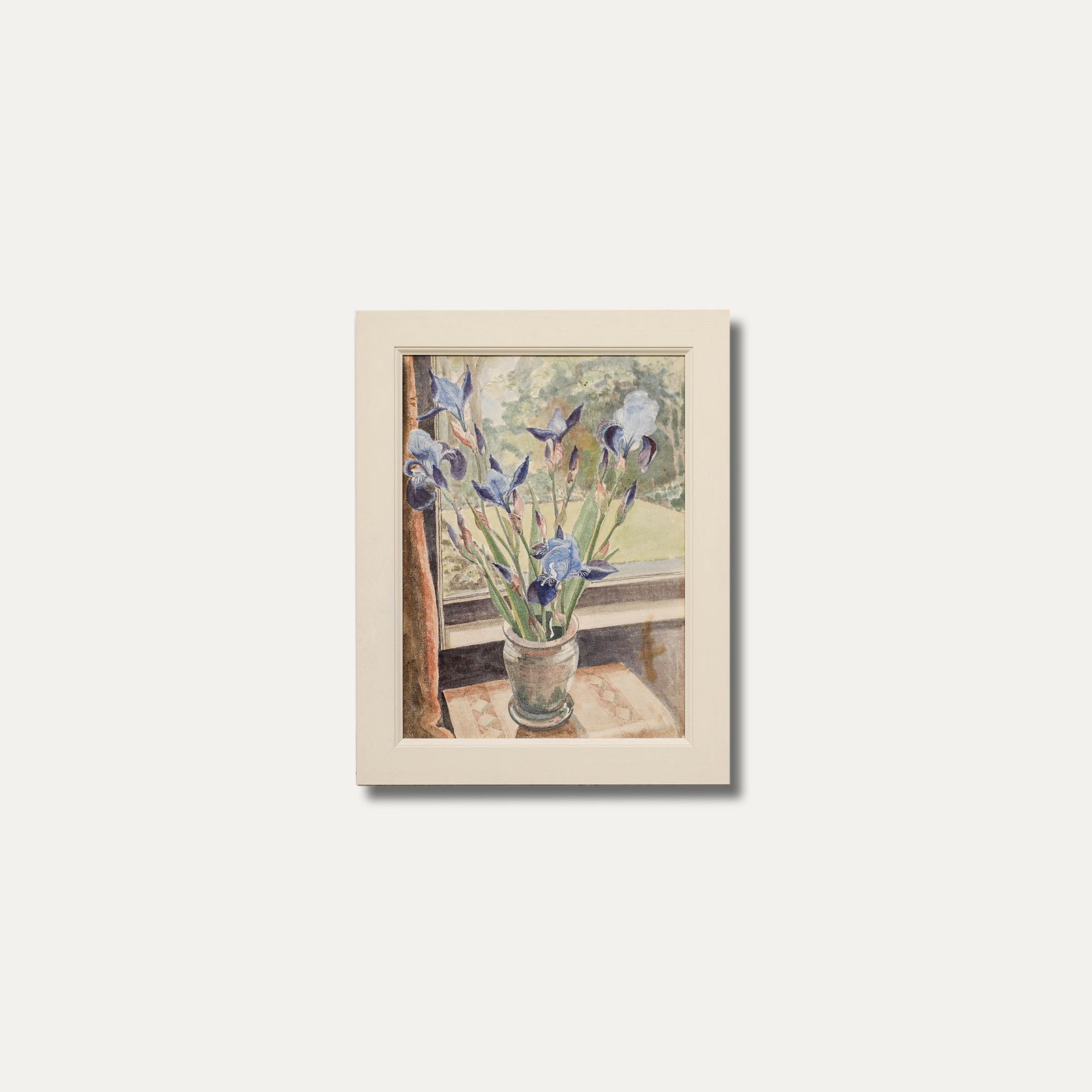 British School C.1930 Gouache Blue Irises By The Window photo vinterior