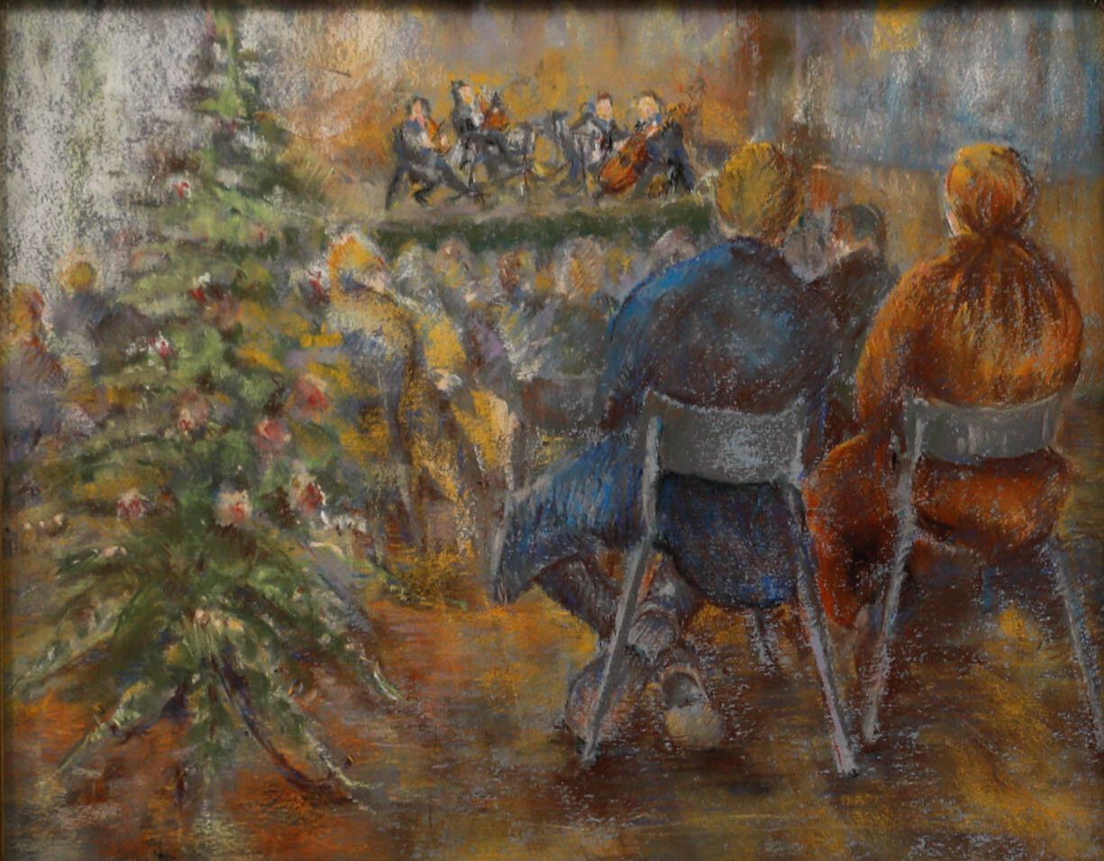 Pat Arthur Framed 20th Century Pastel, The Recital photo furniture